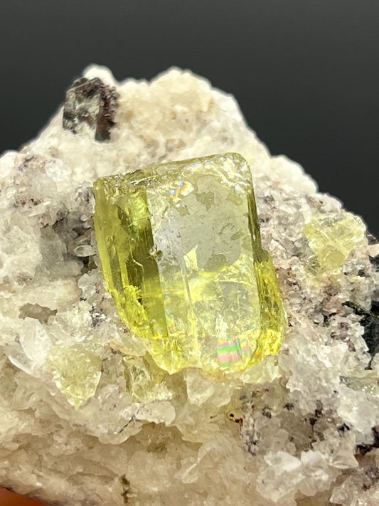 Apatite and black tourmaline on calcite, From Mexico