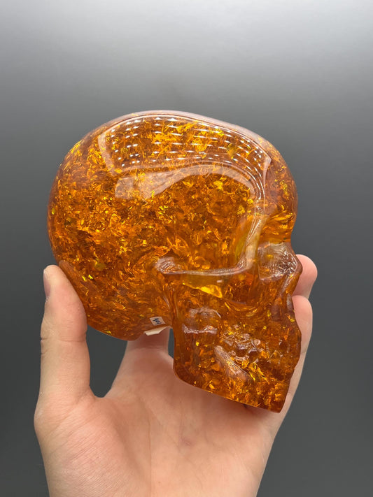 Amber sprakly gold skull, from Russia