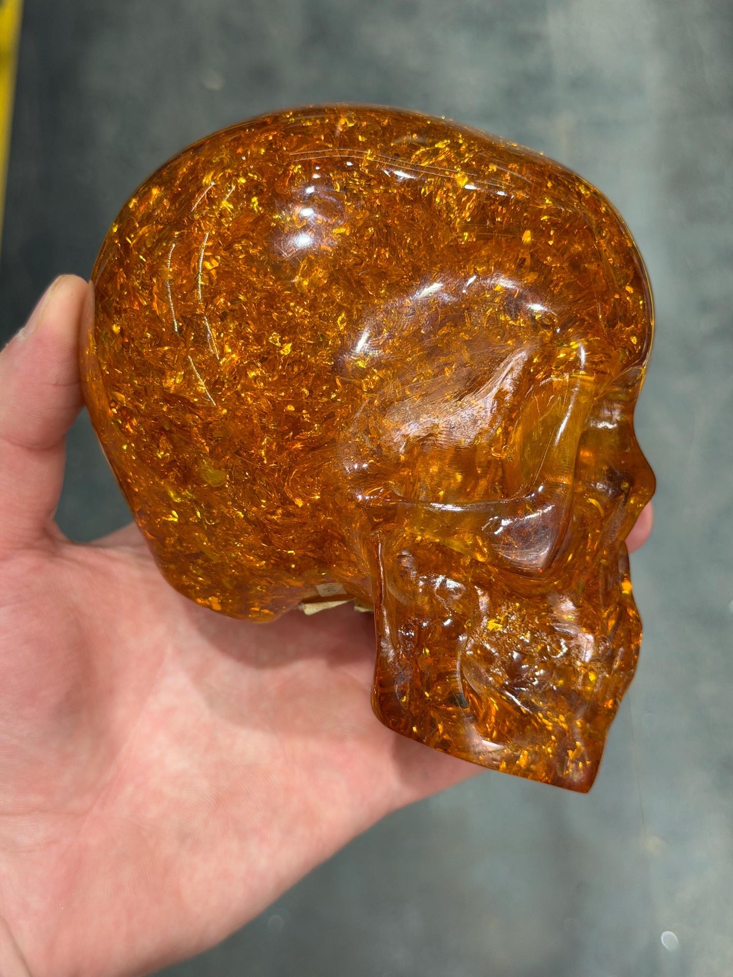 Museum Stone!! Amber Sparkly Gold Skull