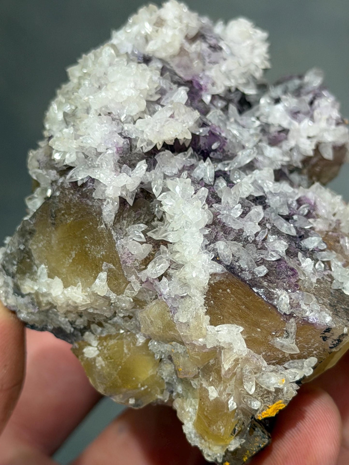 Unique Formation!! Flower Crystal Calcite With Pink And Yellow Fluorite Specimen