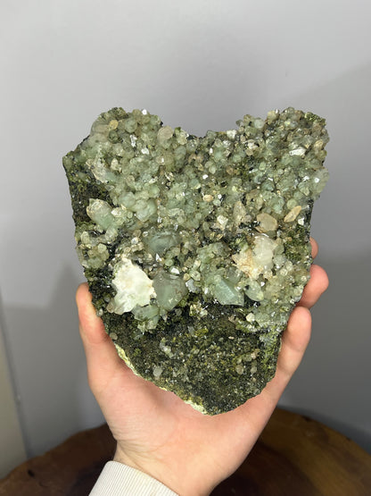 Very Special! Black And Green Epidote With Lodolite Quartz