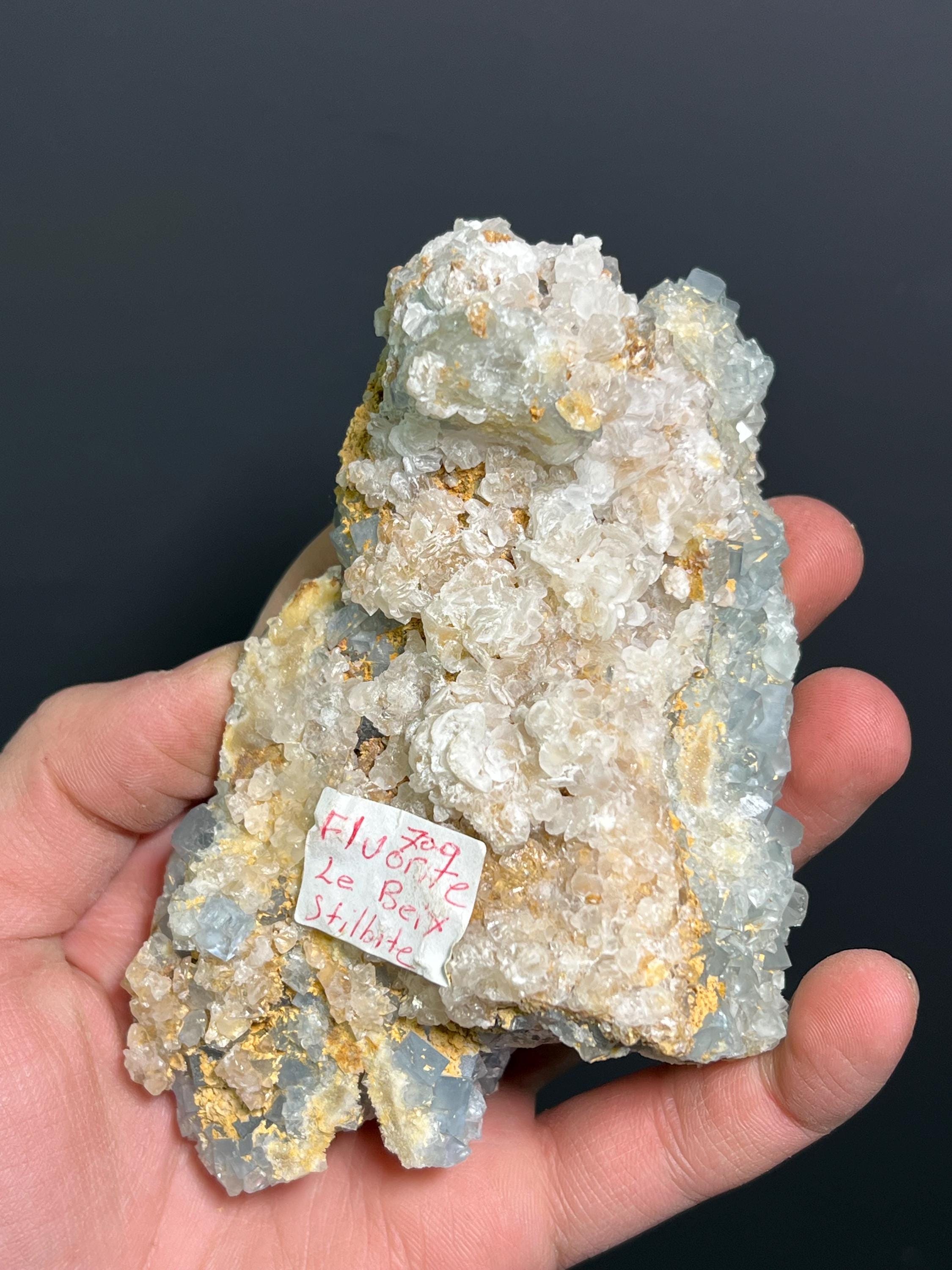 Blue Fluorite With Stilbite, 518gram - Crystal Gemstone AE 