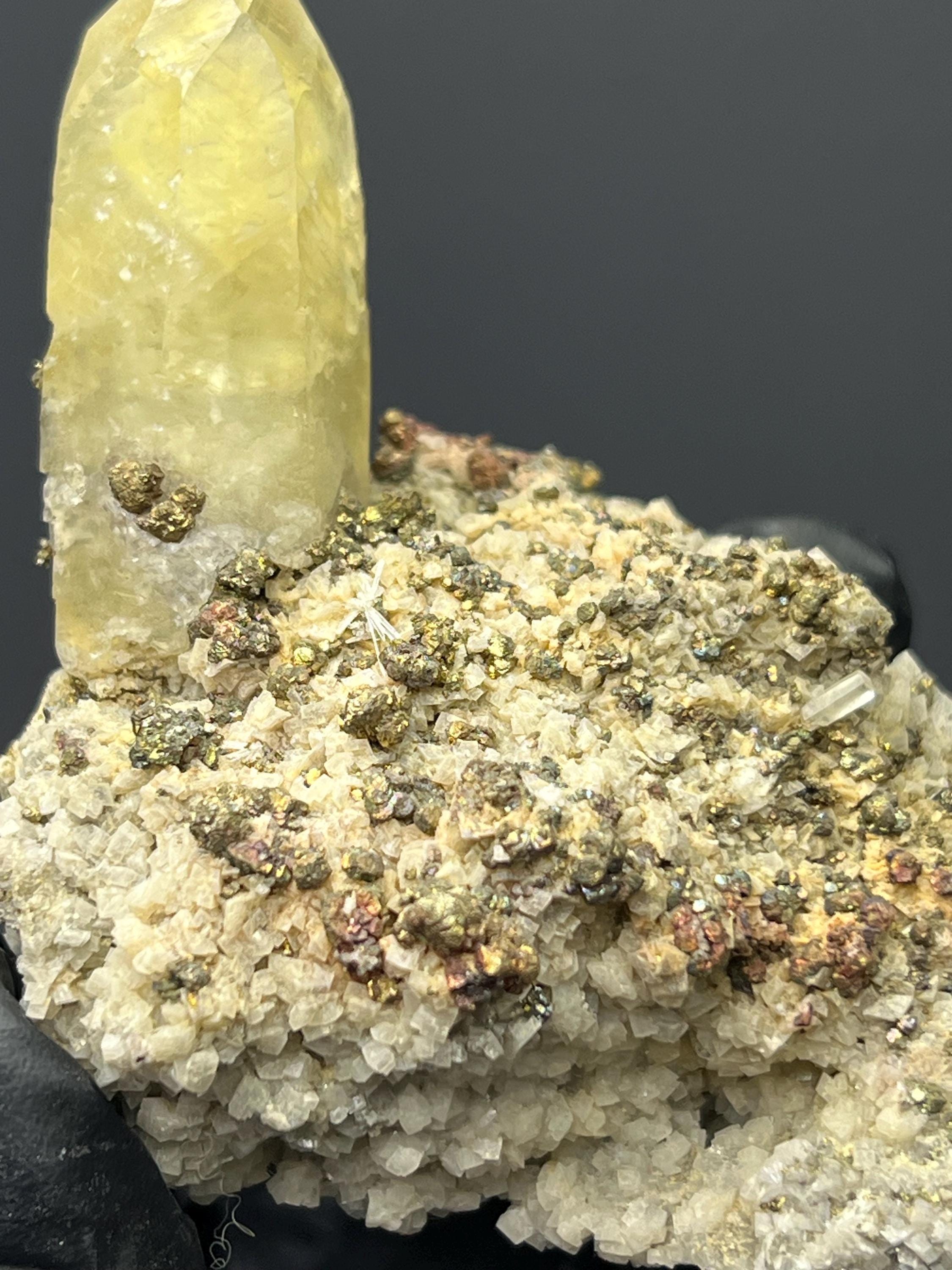 Chalcopyrite With Calcite - Crystal Gemstone AE 