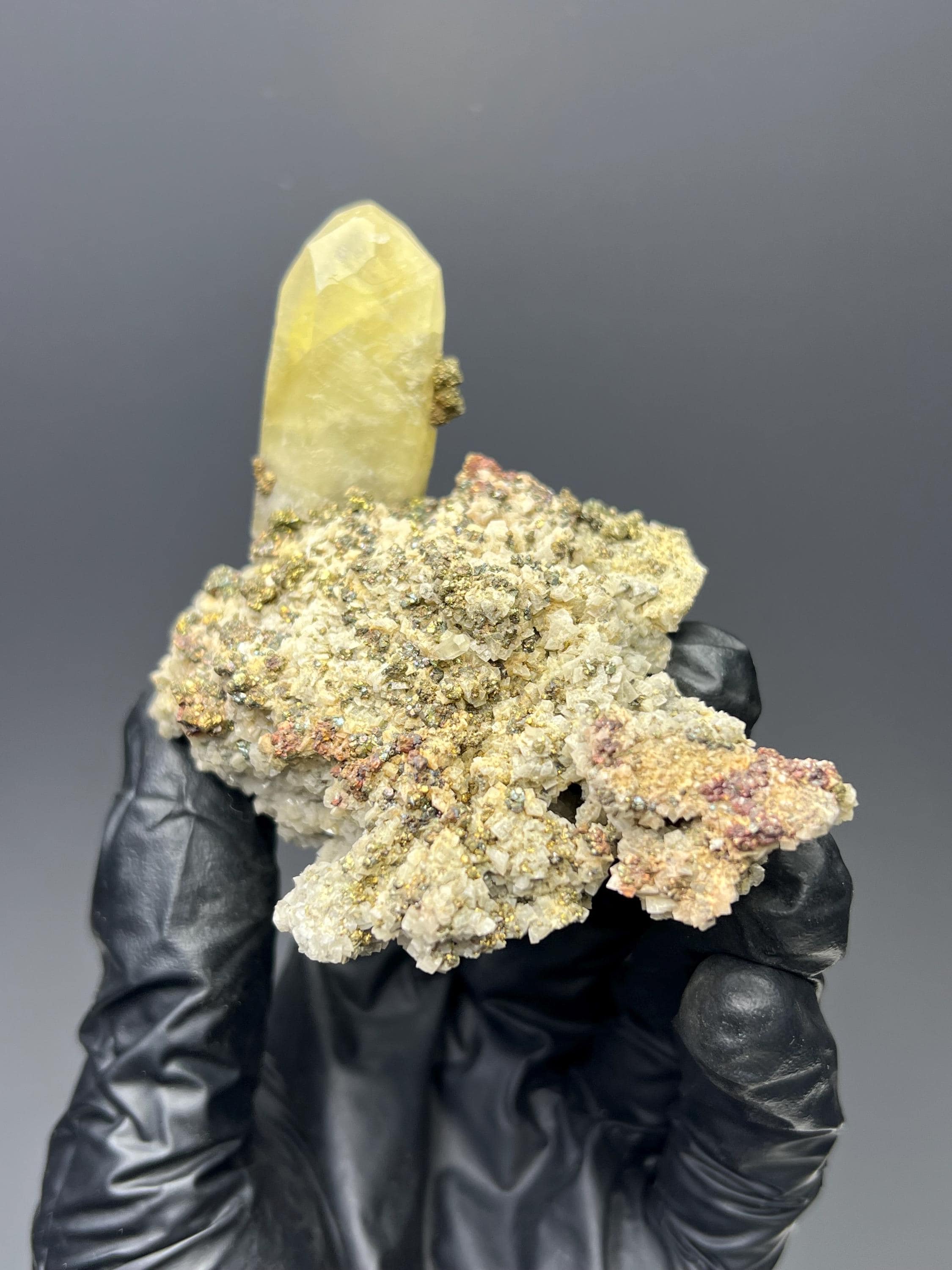 Chalcopyrite With Calcite - Crystal Gemstone AE 