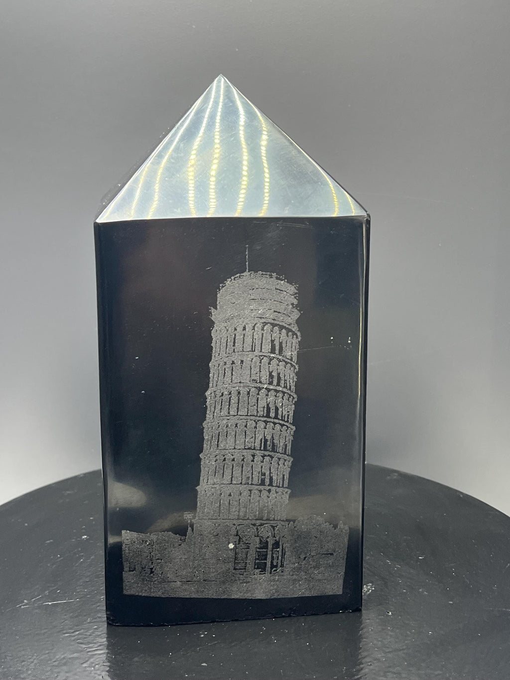 Engraved Obsidian Tower, Statue of Liberty, Pisa, Eiffel Tower - Crystal Gemstone AE 