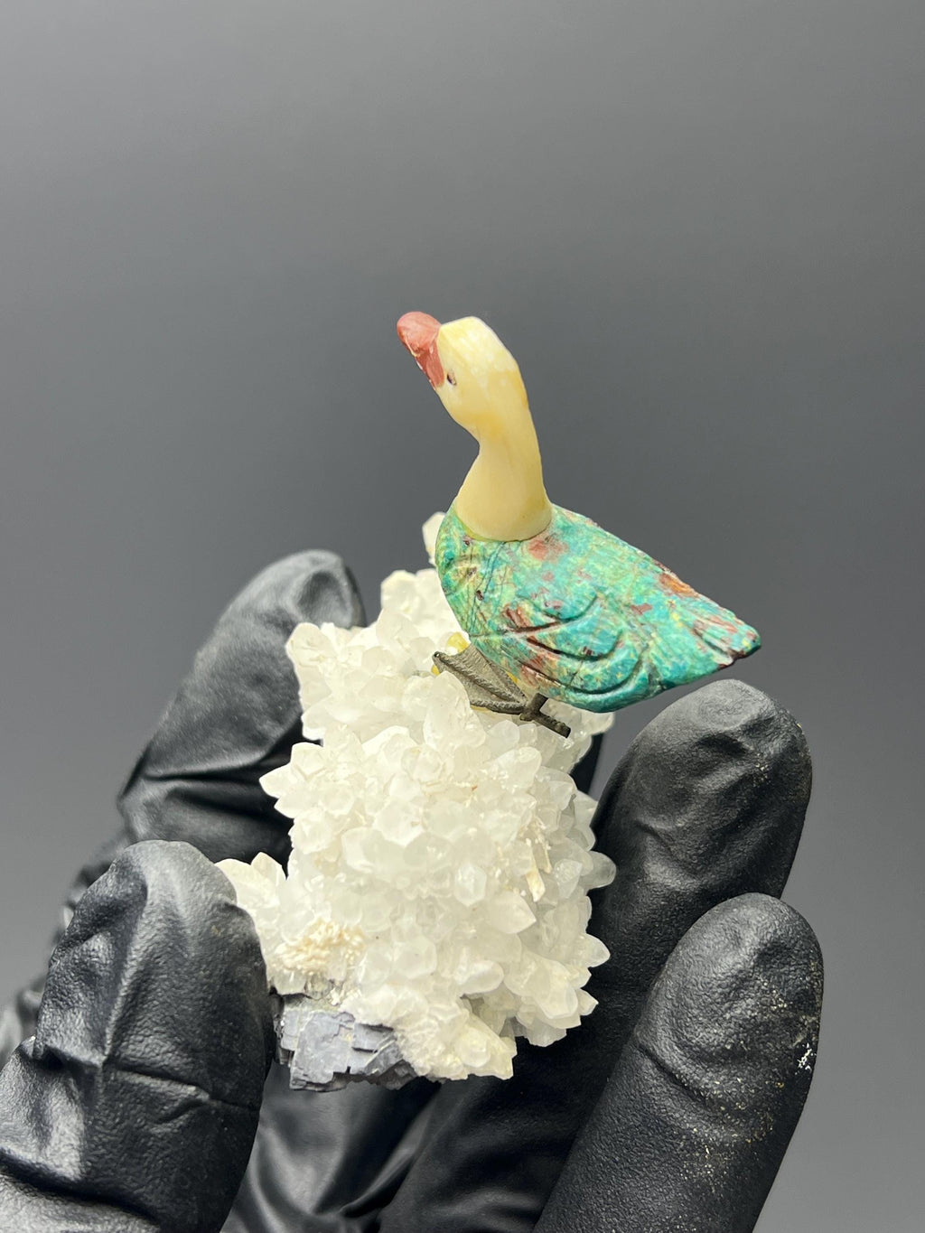 Crystal Quartz And Galena With Natural Stone Bird - Crystal Gemstone AE 