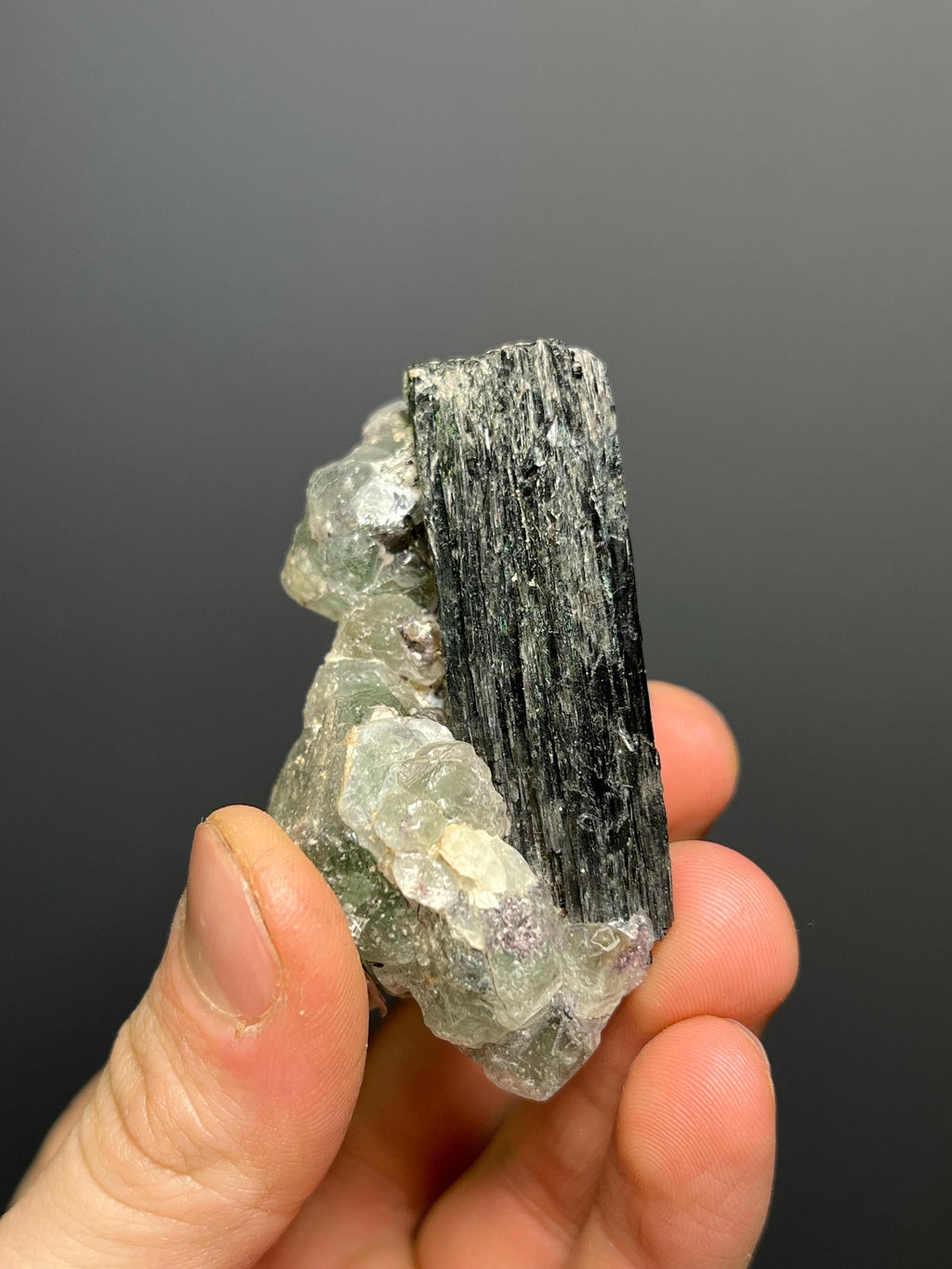 Fluorite On Tourmaline Schorl - Namibia - Crystal Gemstone AE 