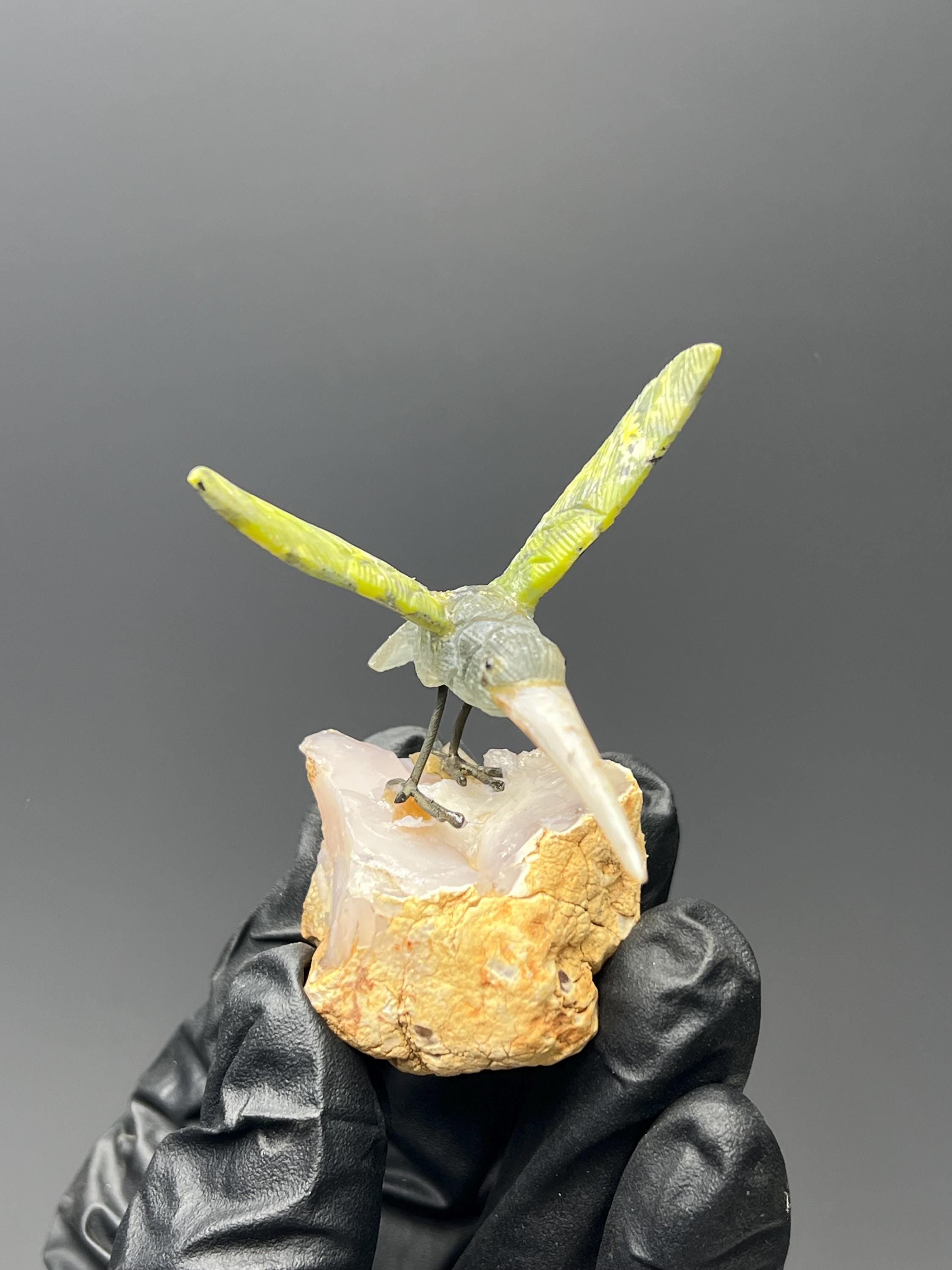 Natural Stone Bird On Chalcedony Stone - Crystal Gemstone AE 