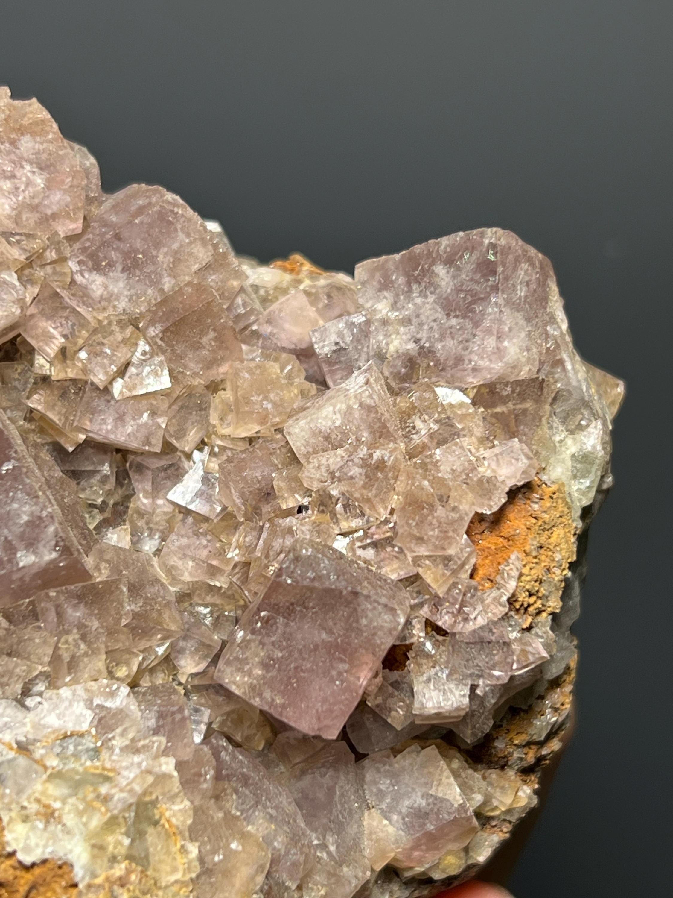 Pink Cubic Fluorite On Pyrite - USA - Crystal Gemstone AE 