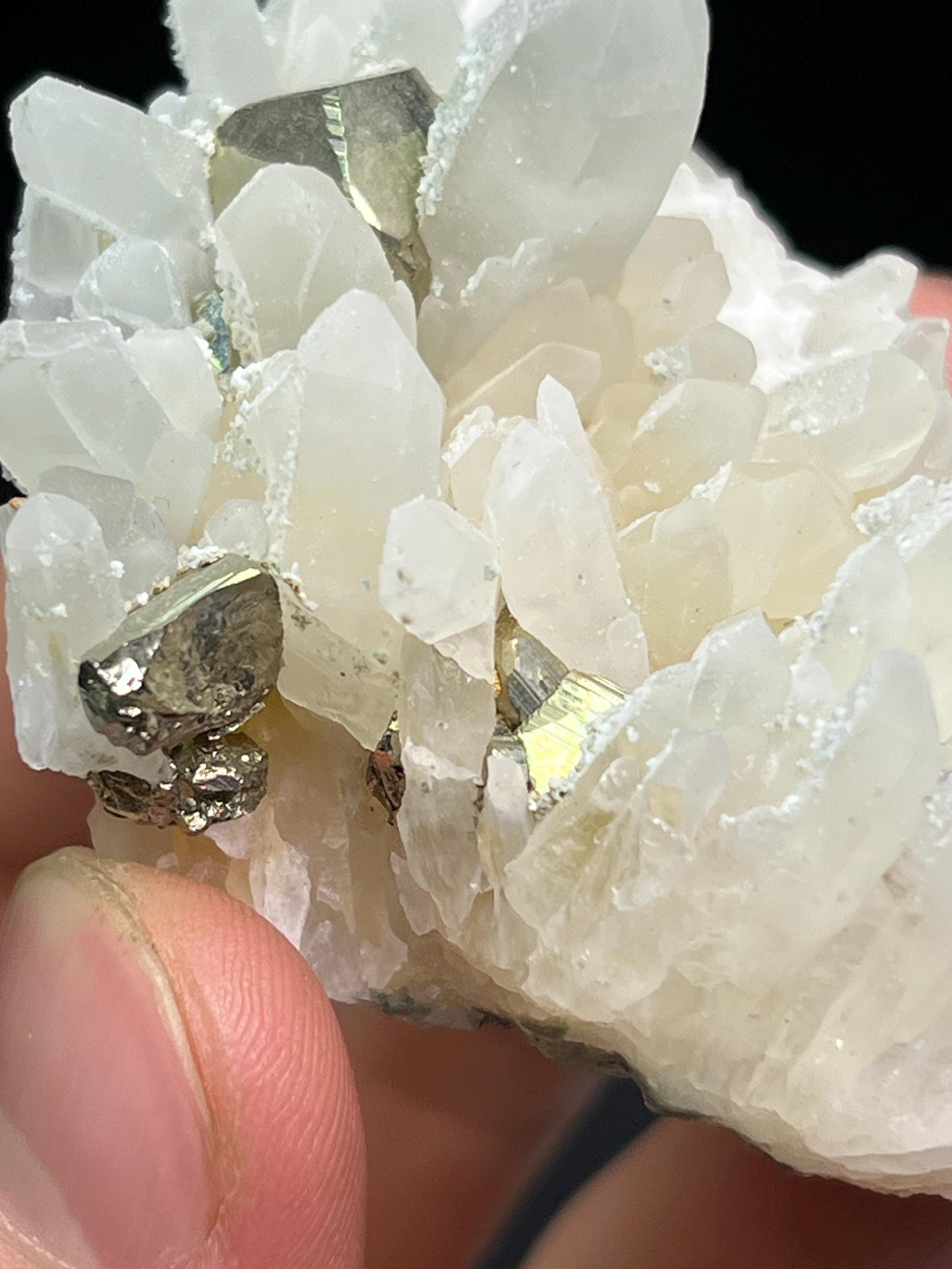 Pyrite And Calcite On Crystal Quartz - Crystal Gemstone AE 