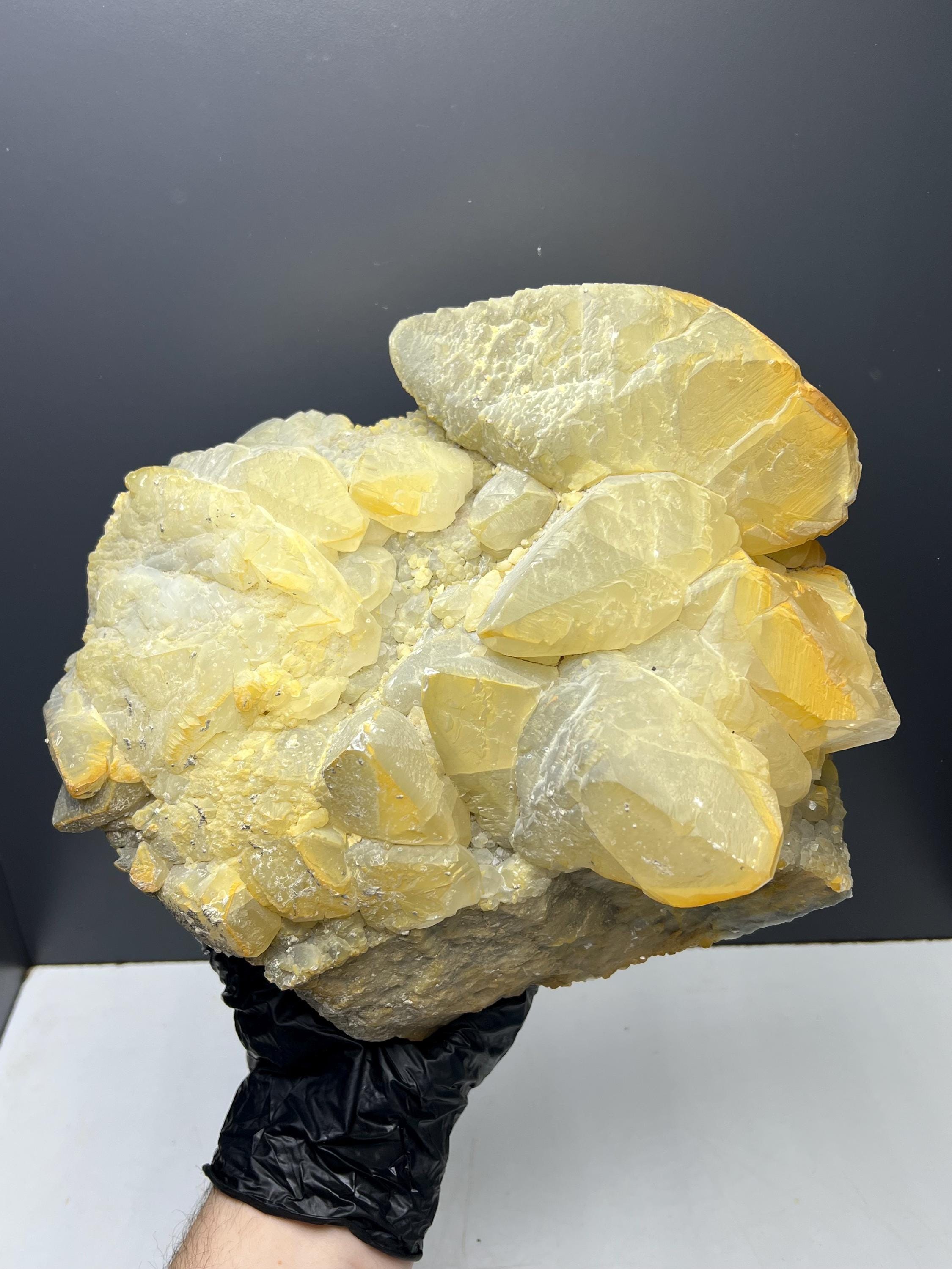 Large Size Very Special Two Sided Golden Yellow Crystal Calcite Specimen - Crystal Gemstone AE 