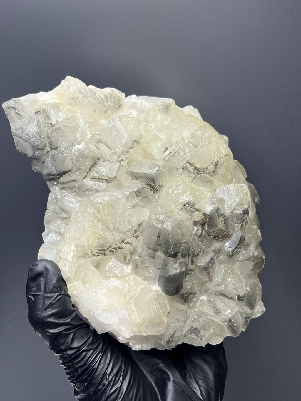 Pyrite With Cubic Gray & White Crystal Calcite - Crystal Gemstone AE 