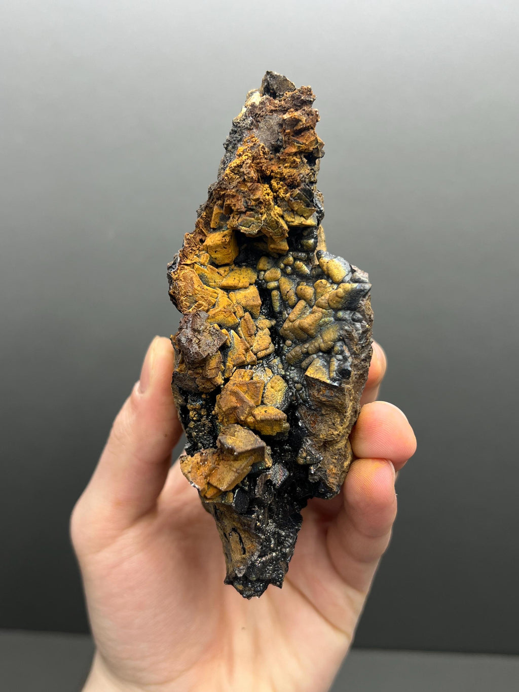 Very Unique And Very Showy, Colorful goethite on siderite, Special Collection Piece - Crystal Gemstone AE 