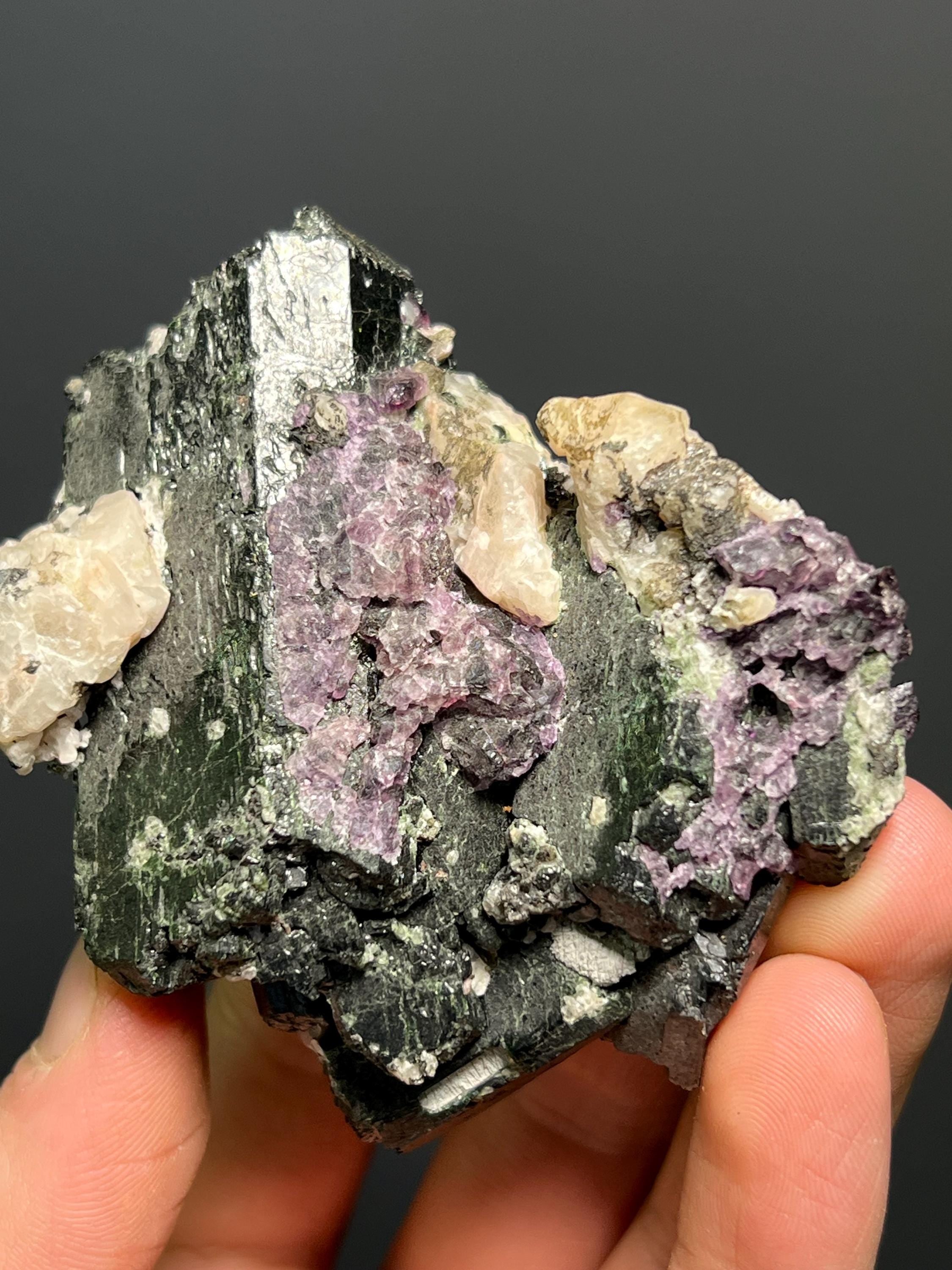 Ferrosilite With Purple Fluorite Crystals Accessory - Canada - Crystal Gemstone AE 