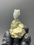 Pyrite On Natural Stone Owl Bird - Crystal Gemstone AE 