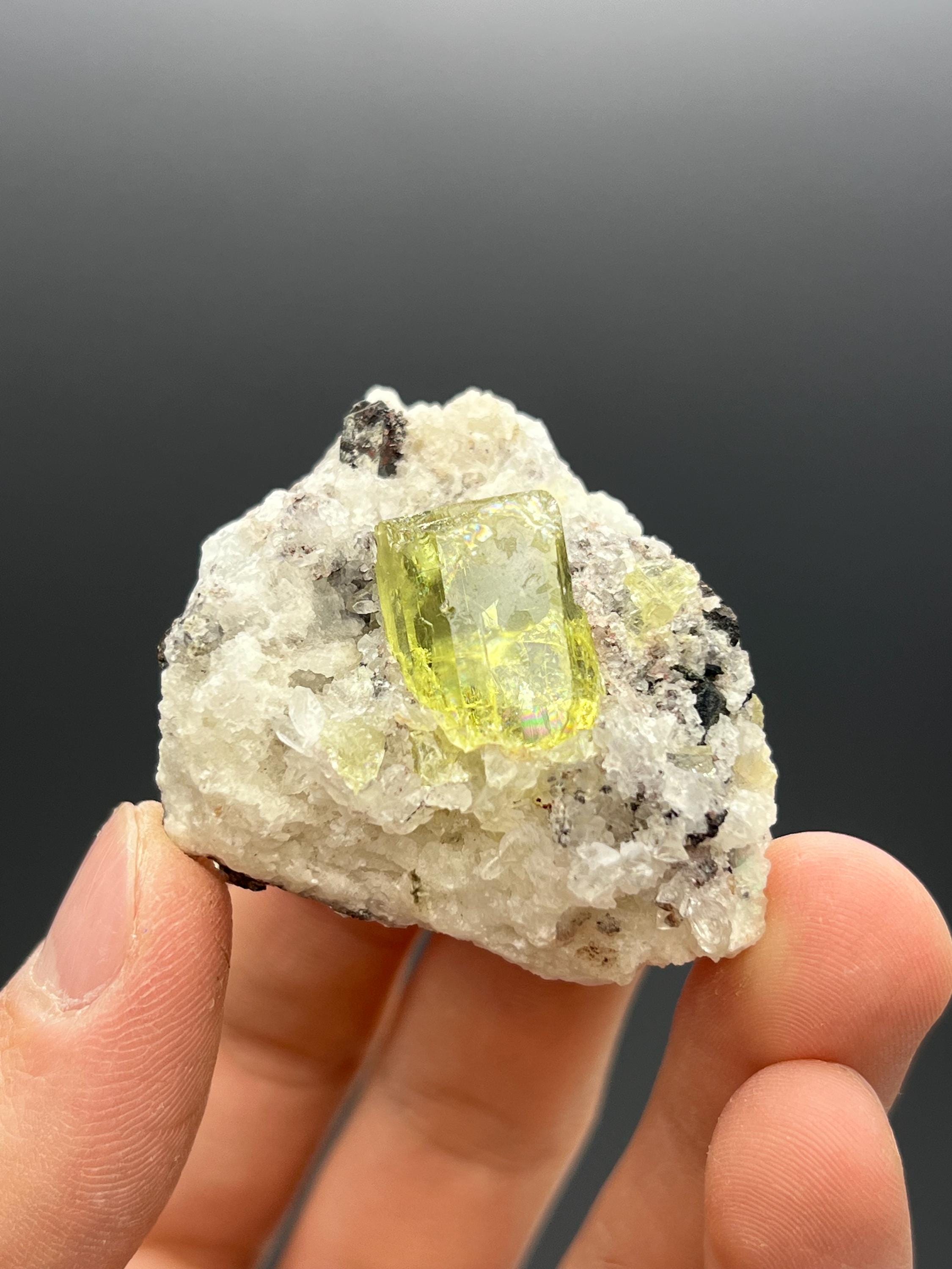 Apatite and black tourmaline on calcite, From Mexico - Crystal Gemstone AE 