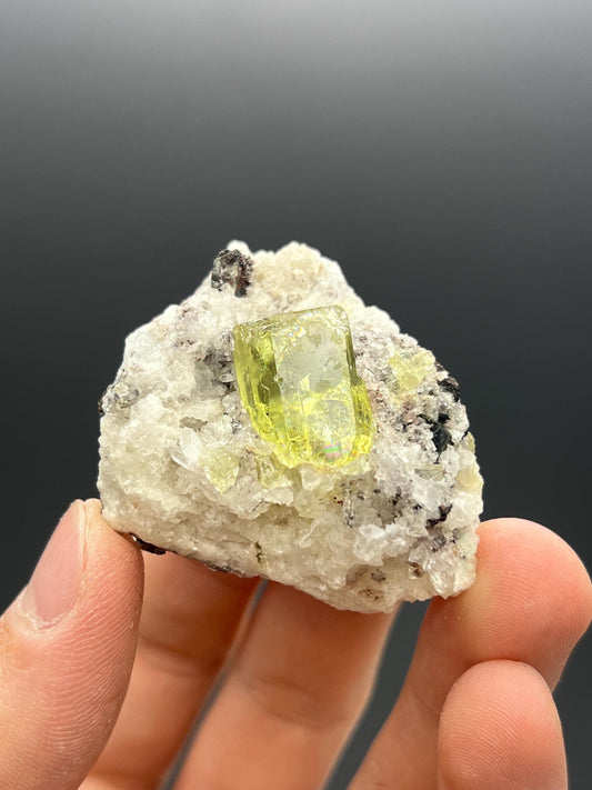 Apatite and black tourmaline on calcite, From Mexico - Crystal Gemstone AE 