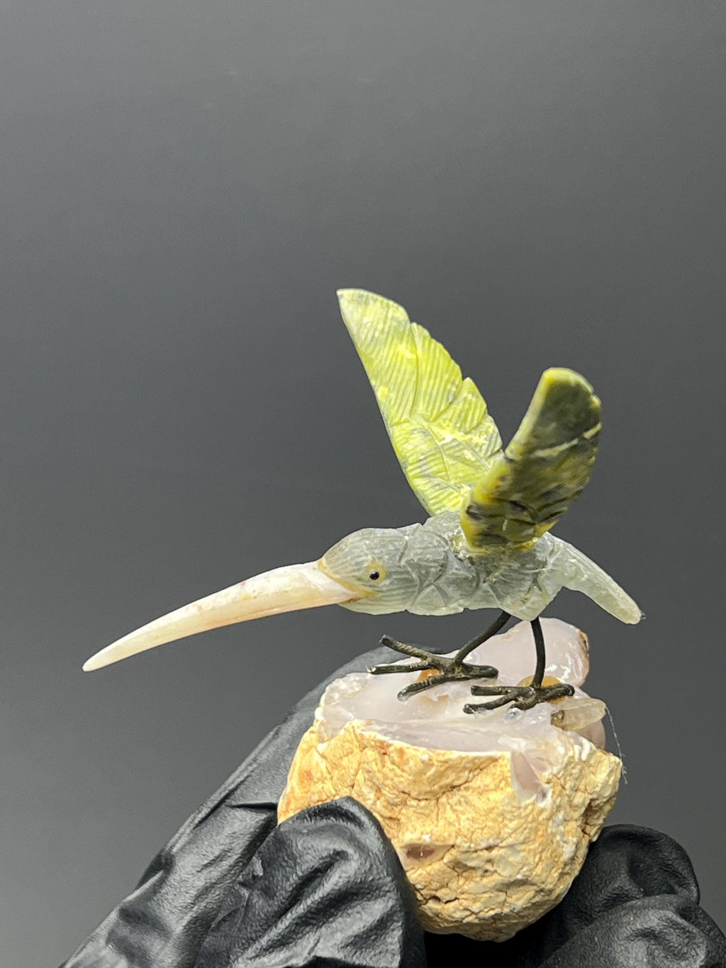 Natural Stone Bird On Chalcedony Stone - Crystal Gemstone AE 