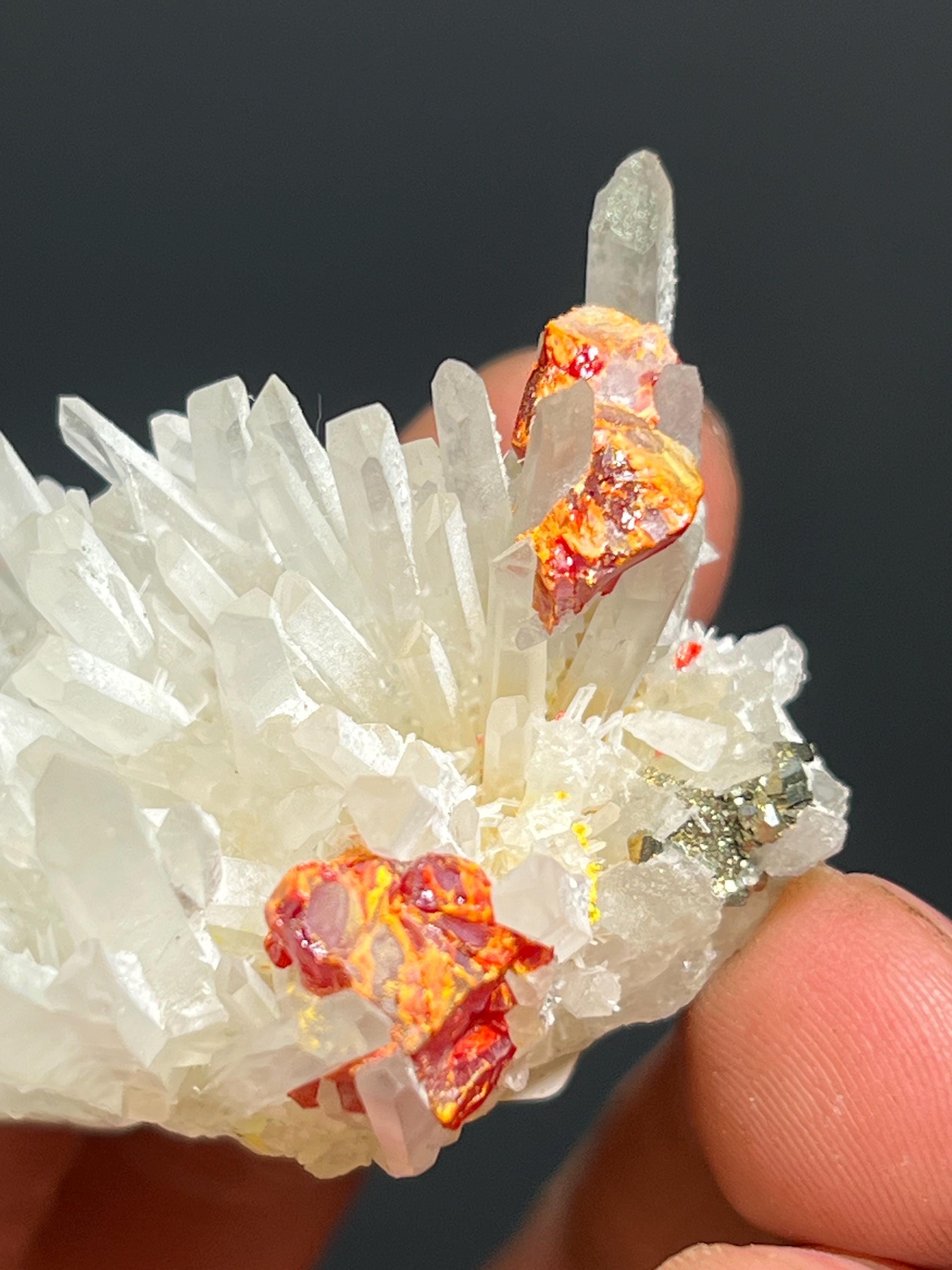Cinnabar And Pyrite On Quartz Specimen, 42gram - Crystal Gemstone AE 