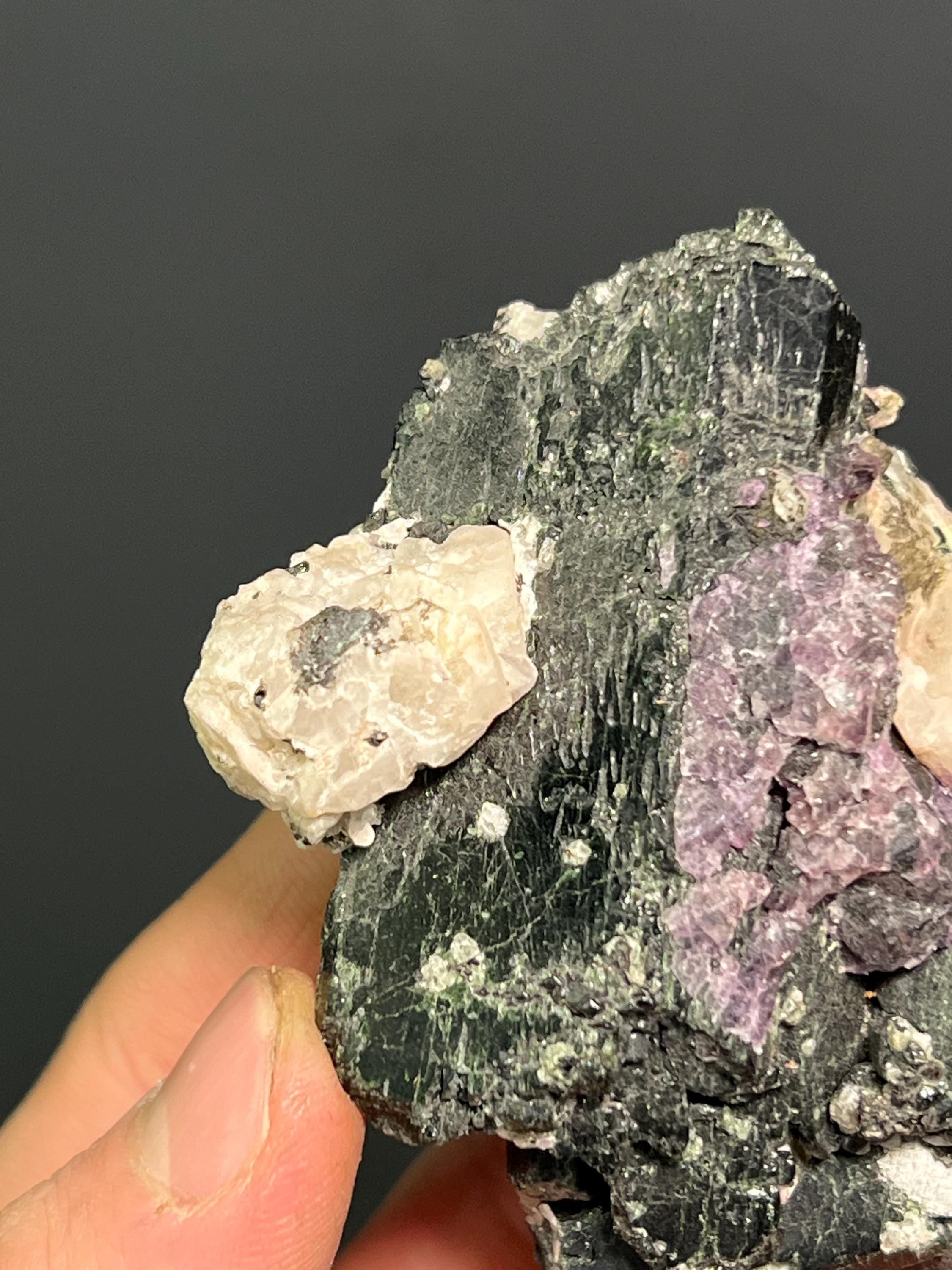 Ferrosilite With Purple Fluorite Crystals Accessory - Canada - Crystal Gemstone AE 