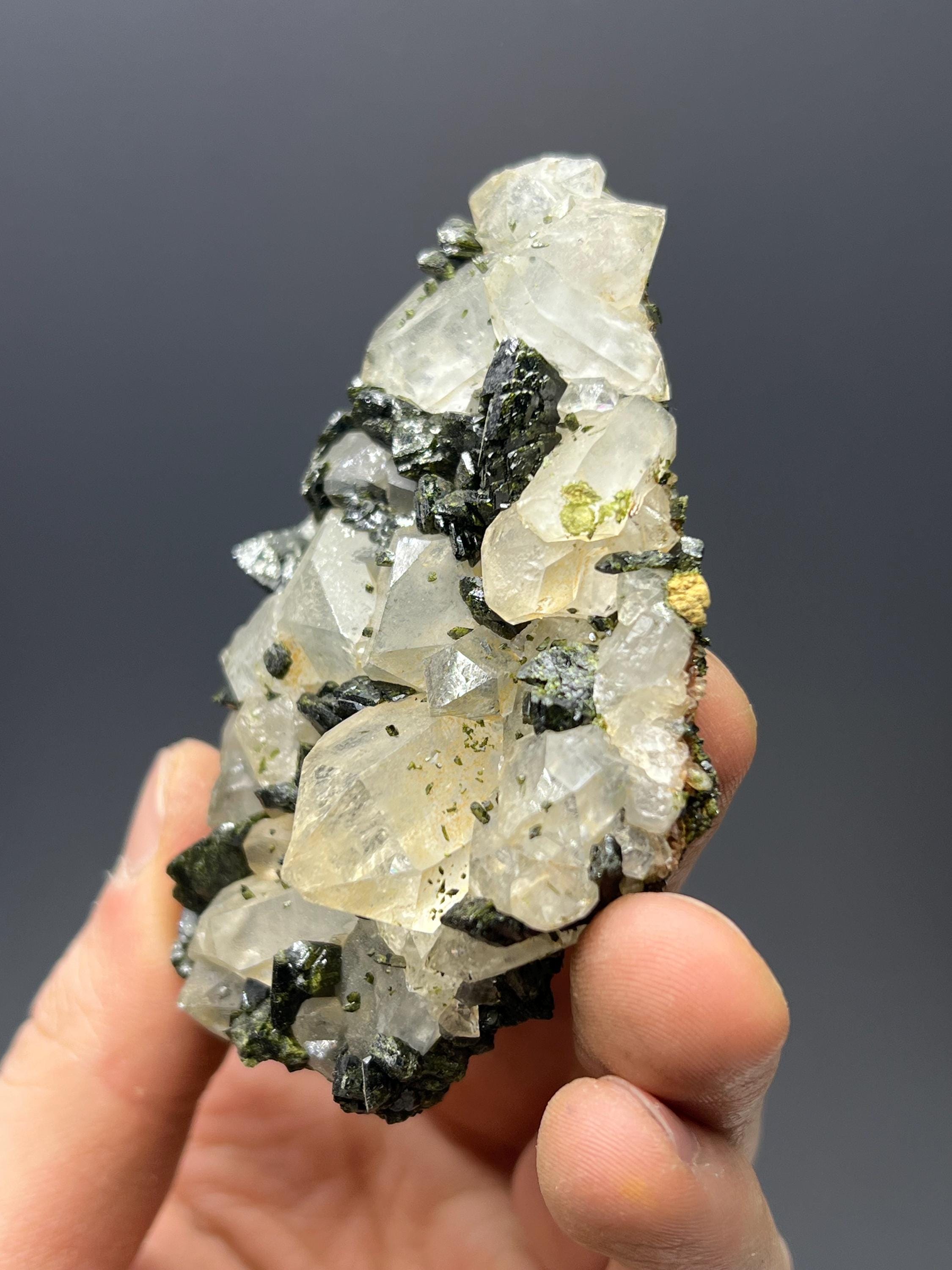 Dark Green Epidote With Chlorite Quartz - Crystal Gemstone AE 