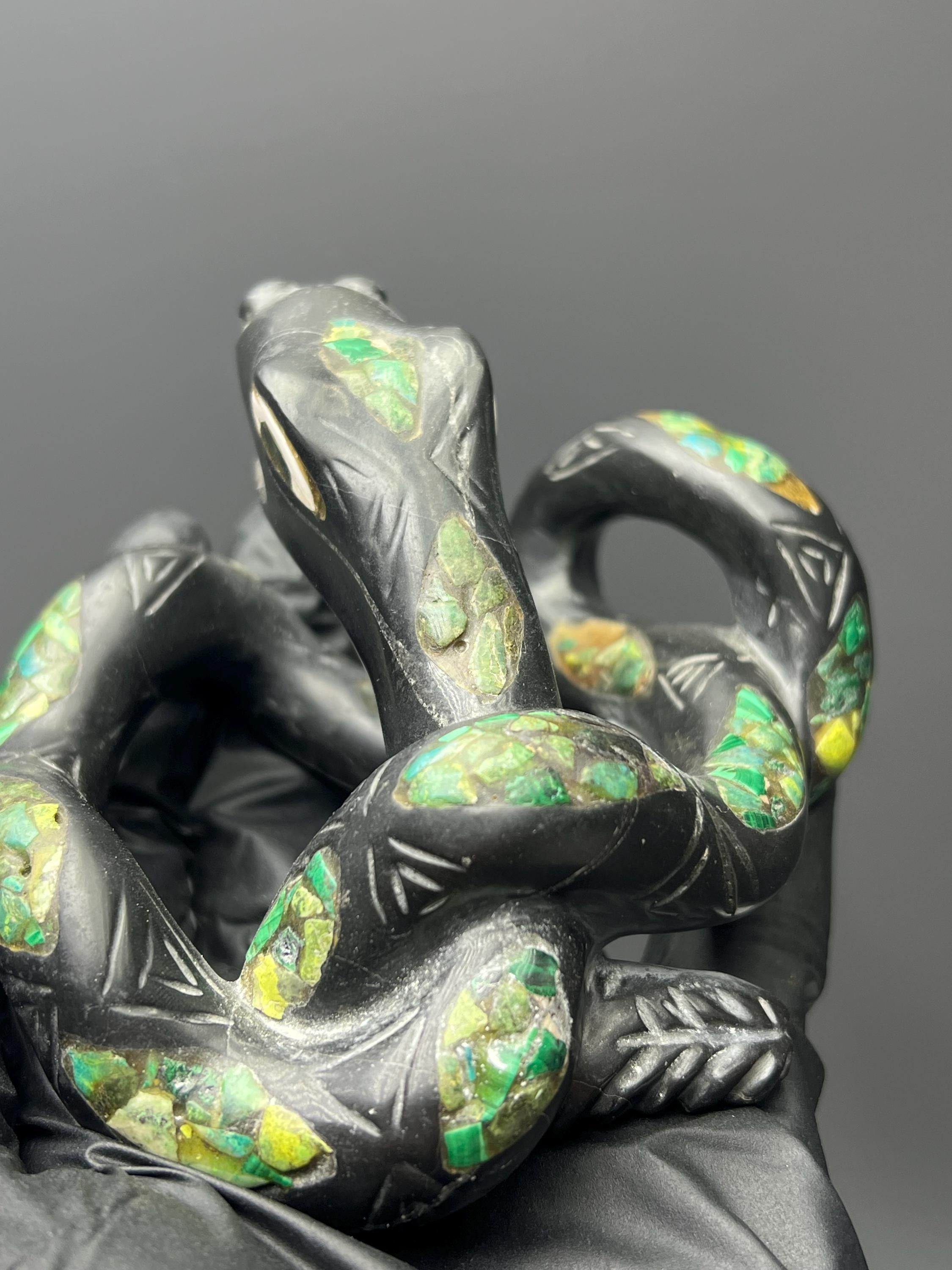 Natural Stone Snake, Malachite With Bassalt - Crystal Gemstone AE 