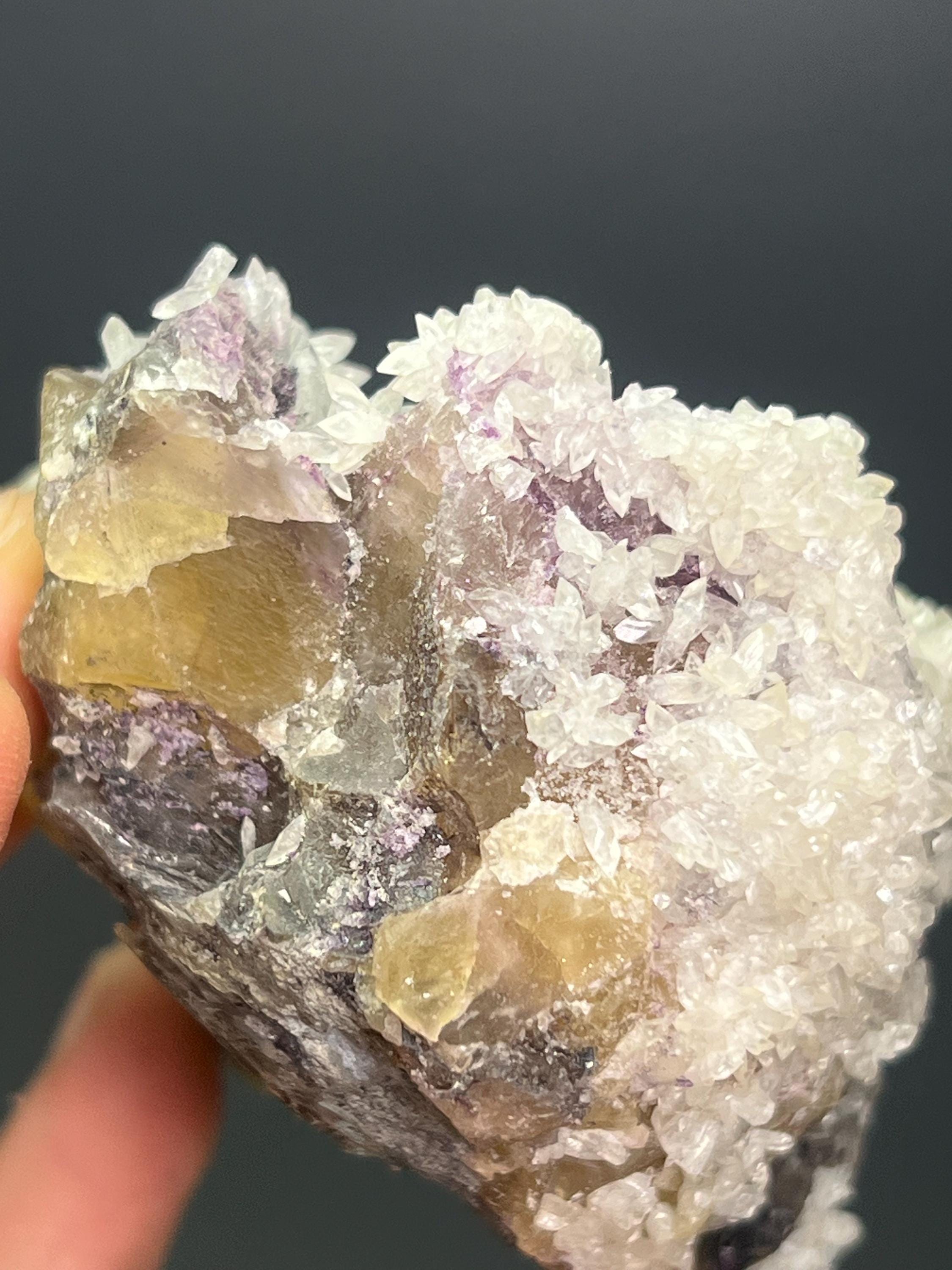 Very Special Item! Calcite With Pink And Yellow Fluorite Specimen - Crystal Gemstone AE 