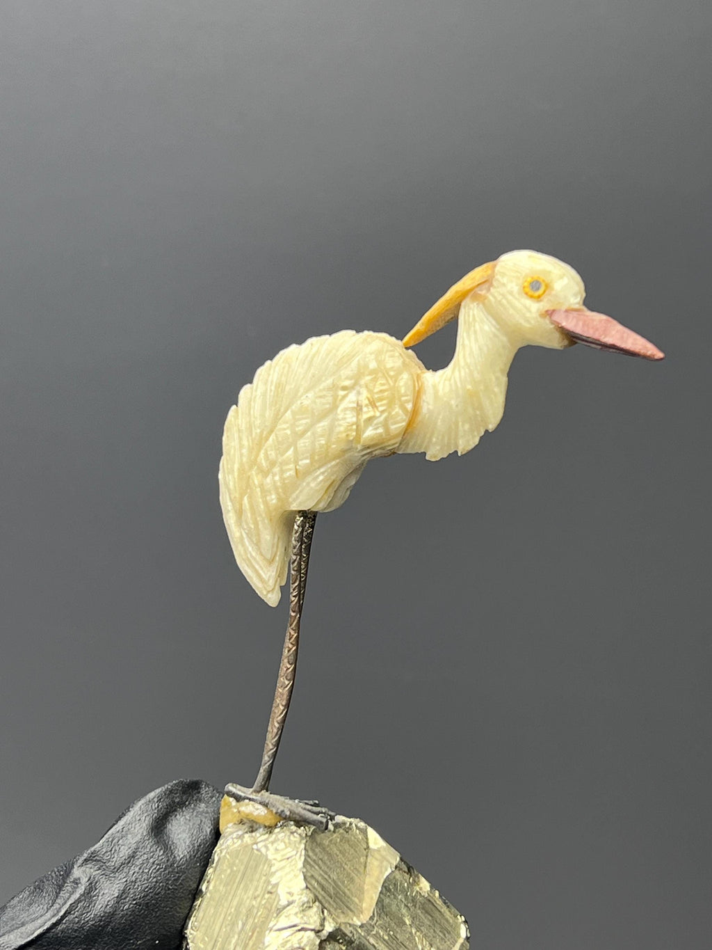 Pyrite Stone With Natural Stone Bird - Crystal Gemstone AE 