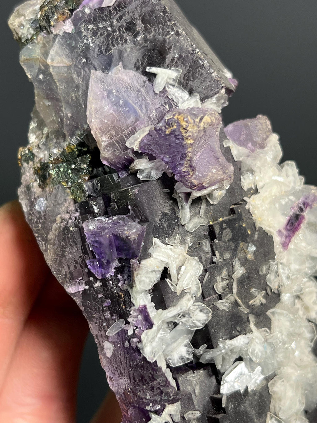 Calcite On Purple Fluorite Specimen, 445gram - Crystal Gemstone AE 
