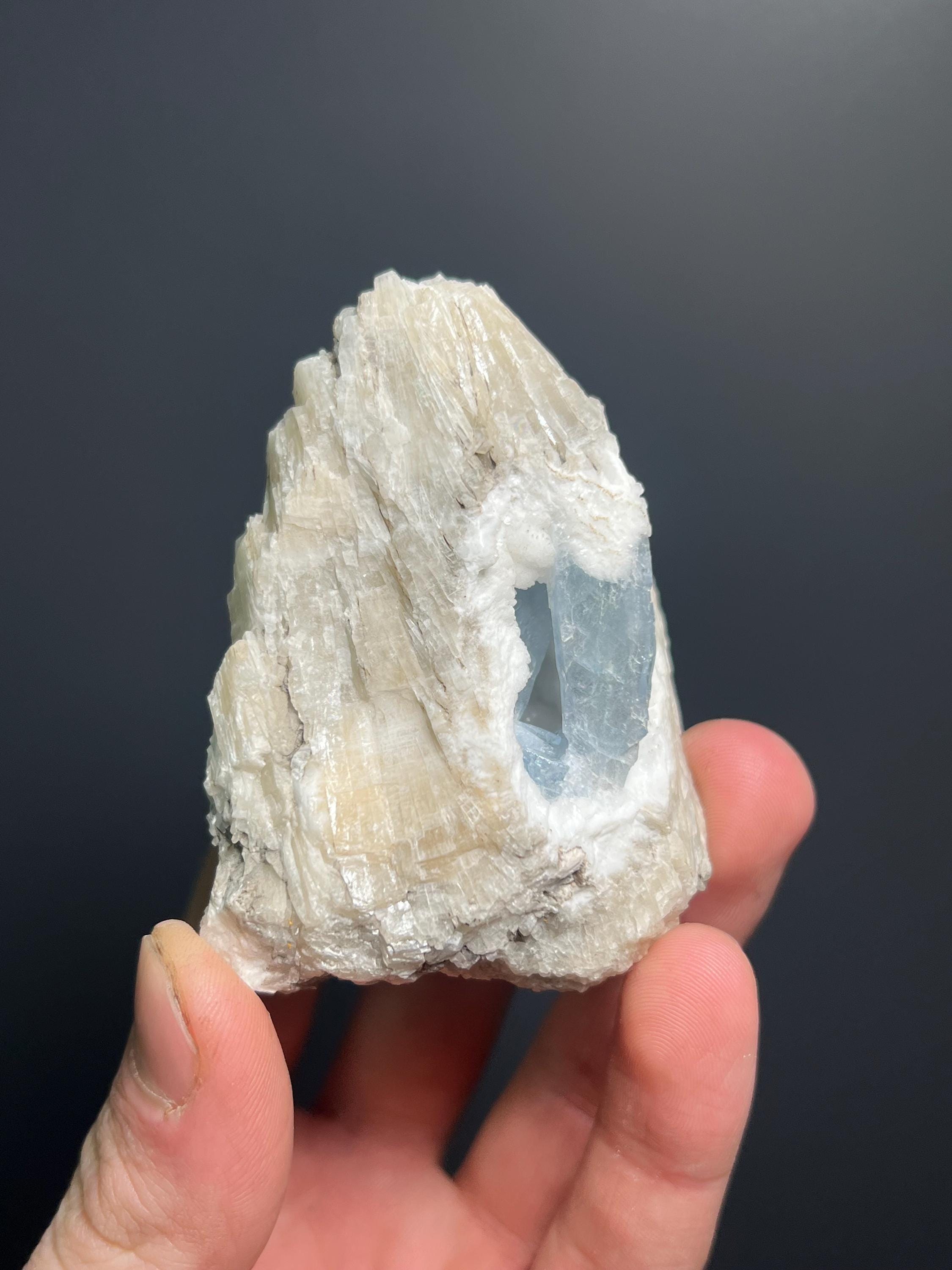 Blue Celestine On Colemanite Specimen, 166gram - Crystal Gemstone AE 