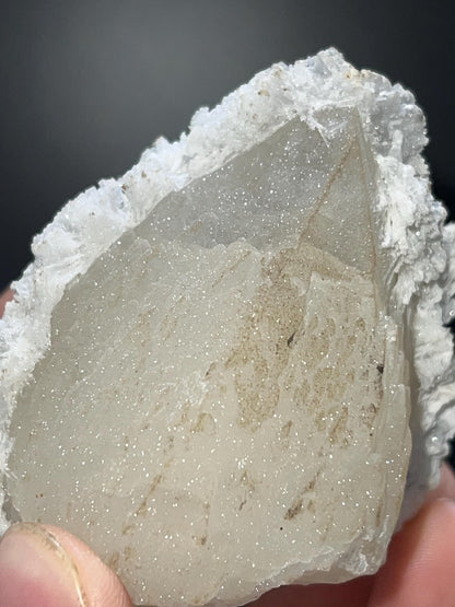 Snow Crystal Calcite On Druzy Crystal Quartz - Crystal Gemstone AE 