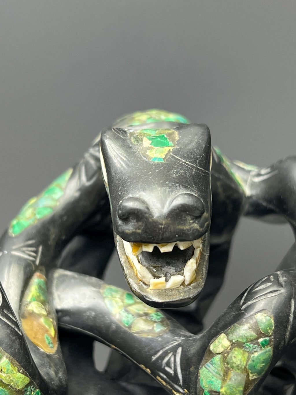 Natural Stone Snake, Malachite With Bassalt - Crystal Gemstone AE 