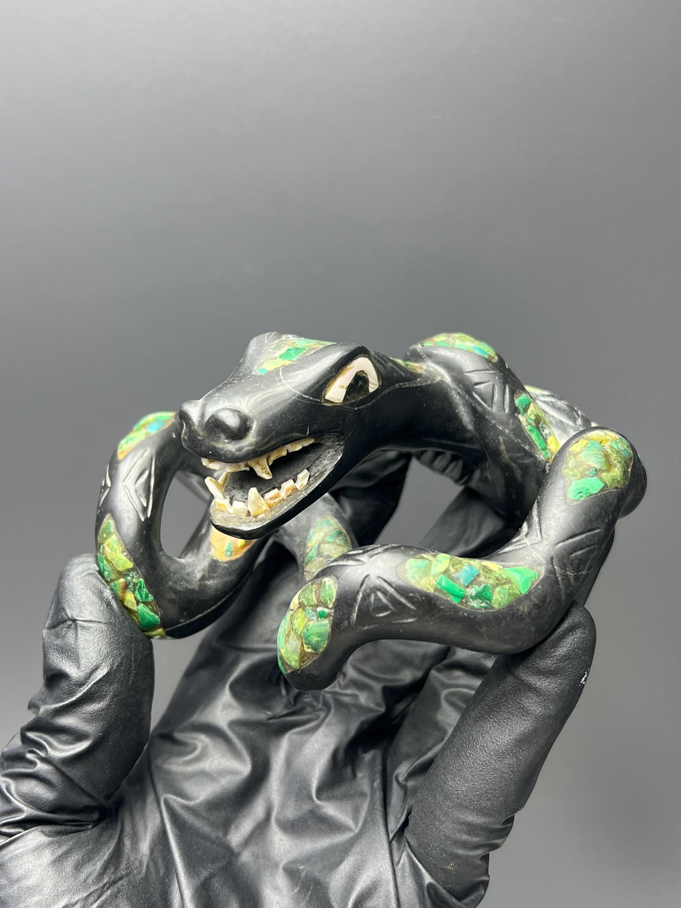 Natural Stone Snake, Malachite With Bassalt - Crystal Gemstone AE 