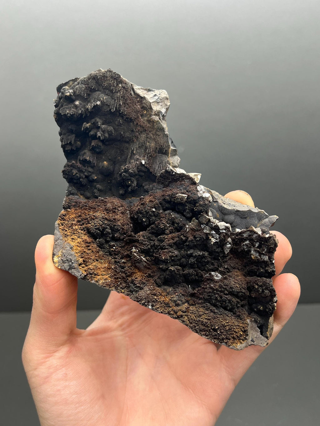 Calcite And Limonite On Goethite - Crystal Gemstone AE 