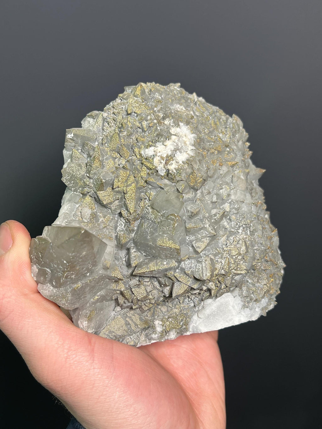Chalcopyrite On Gray Crystal Calcite - Crystal Gemstone AE 