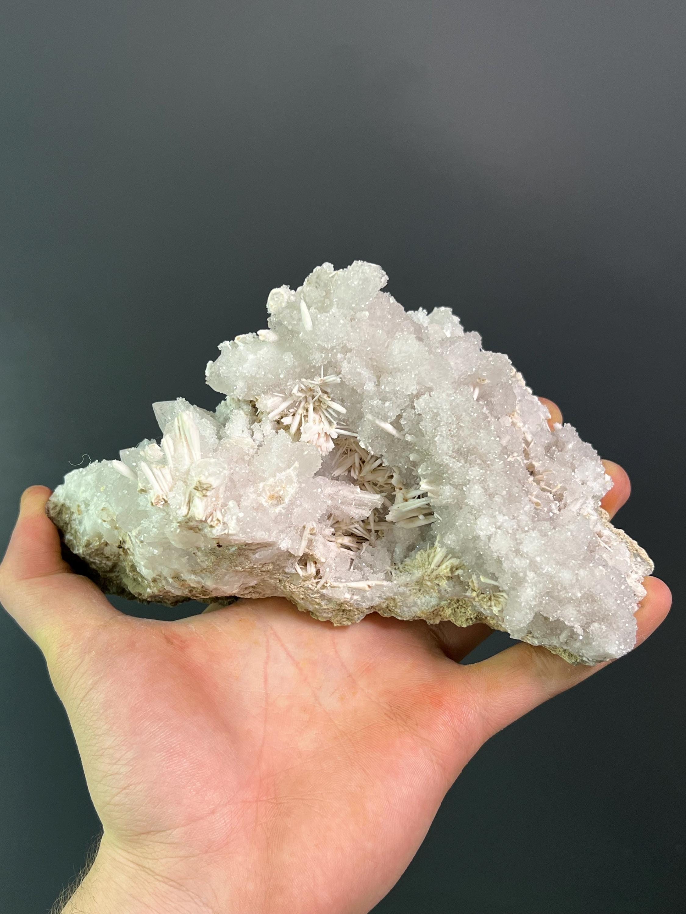 Stick Calcite With Pink Amethyst Quartz - Crystal Gemstone AE 