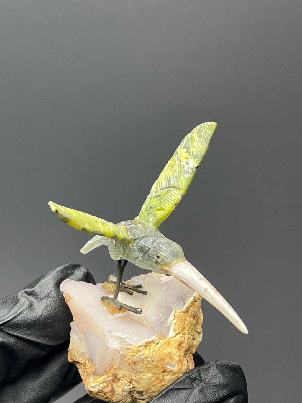 Natural Stone Bird On Chalcedony Stone - Crystal Gemstone AE 