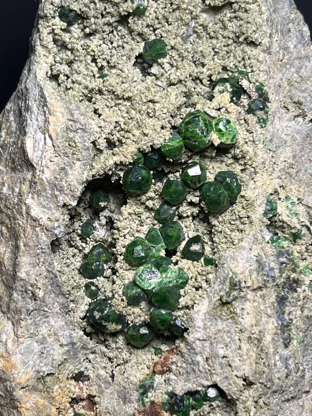 Green Demantoid Garnet On Matrix - Russia - Crystal Gemstone AE 