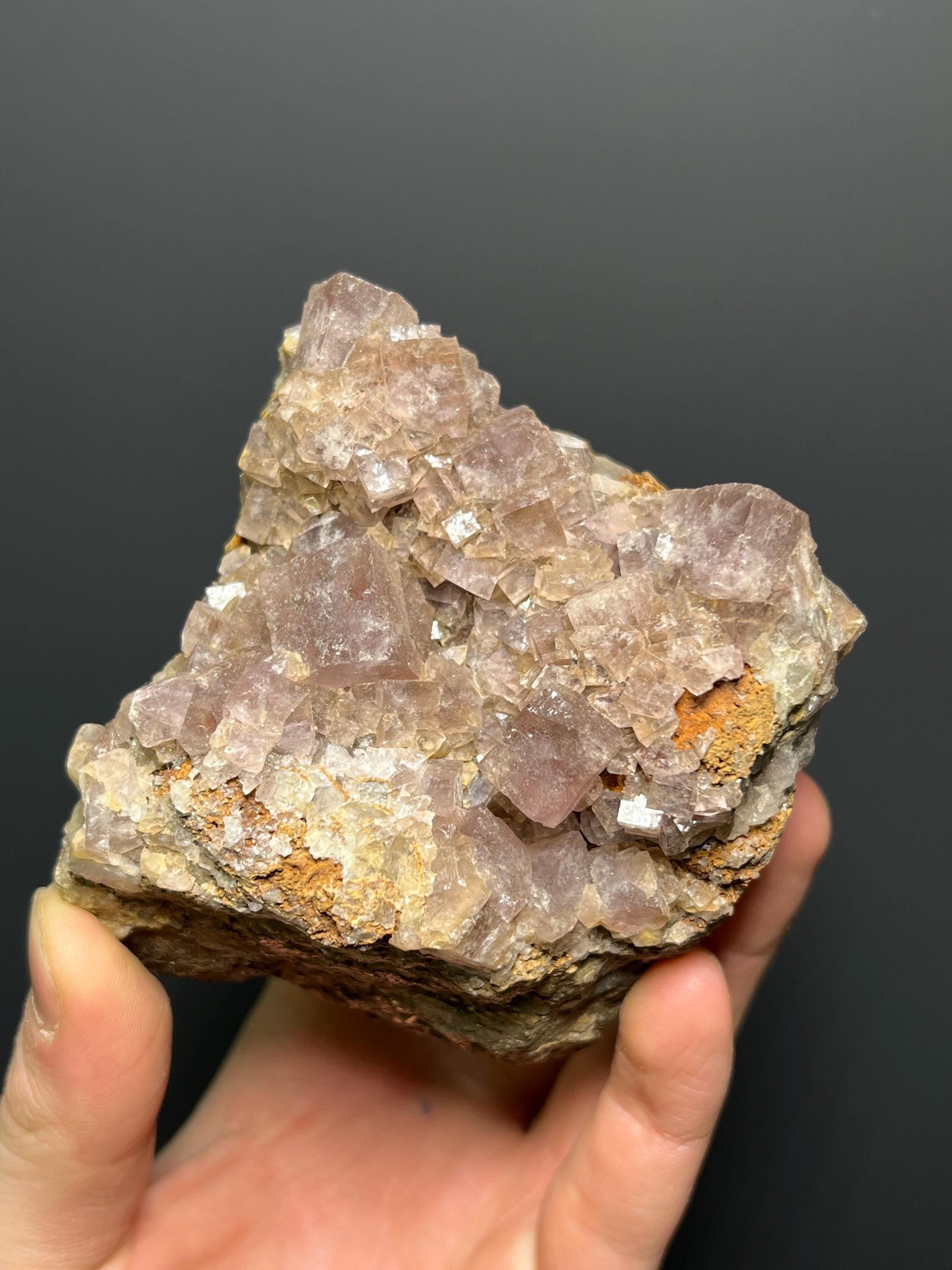 Pink Cubic Fluorite On Pyrite - USA - Crystal Gemstone AE 