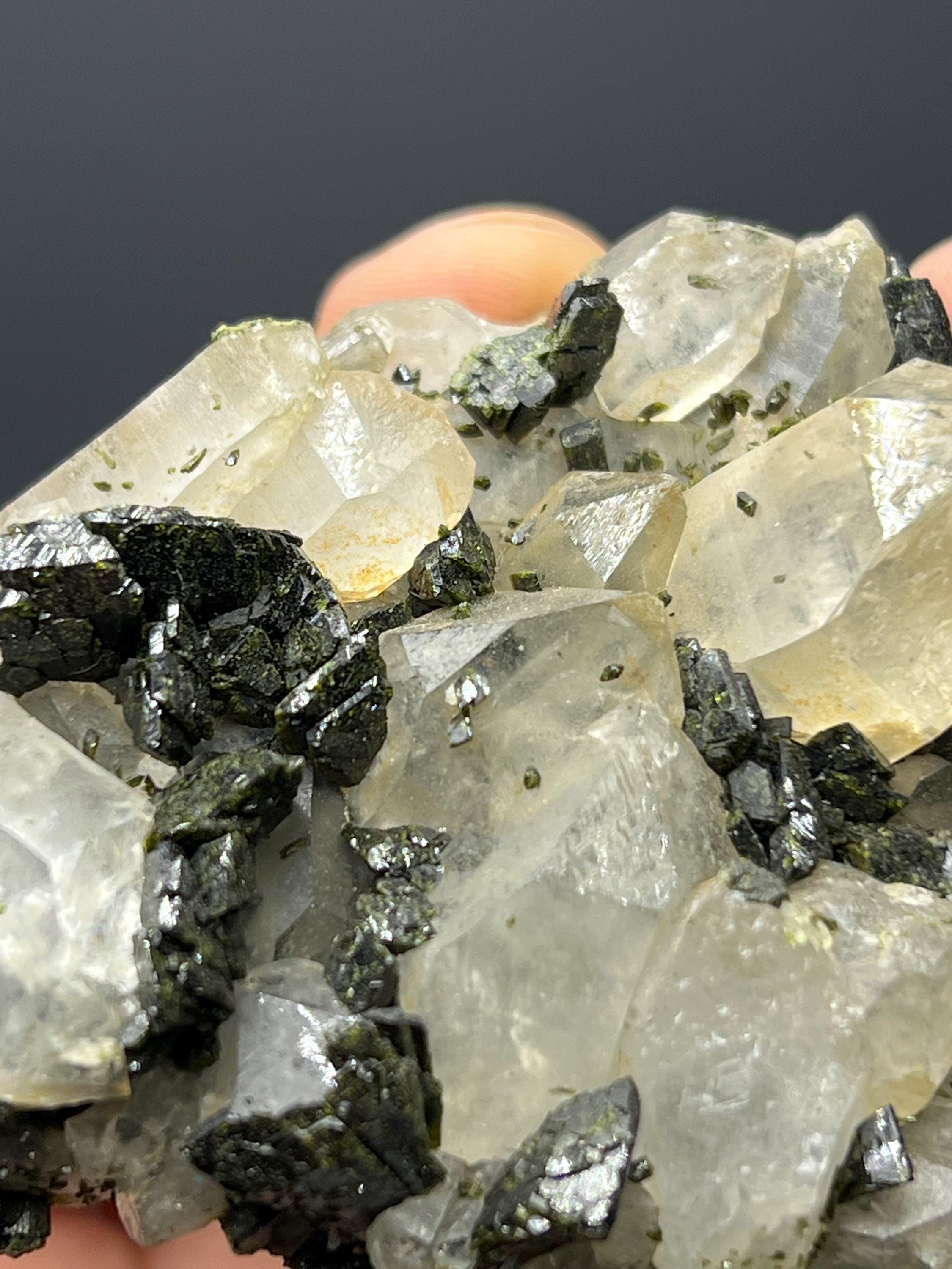 Dark Green Epidote With Chlorite Quartz - Crystal Gemstone AE 