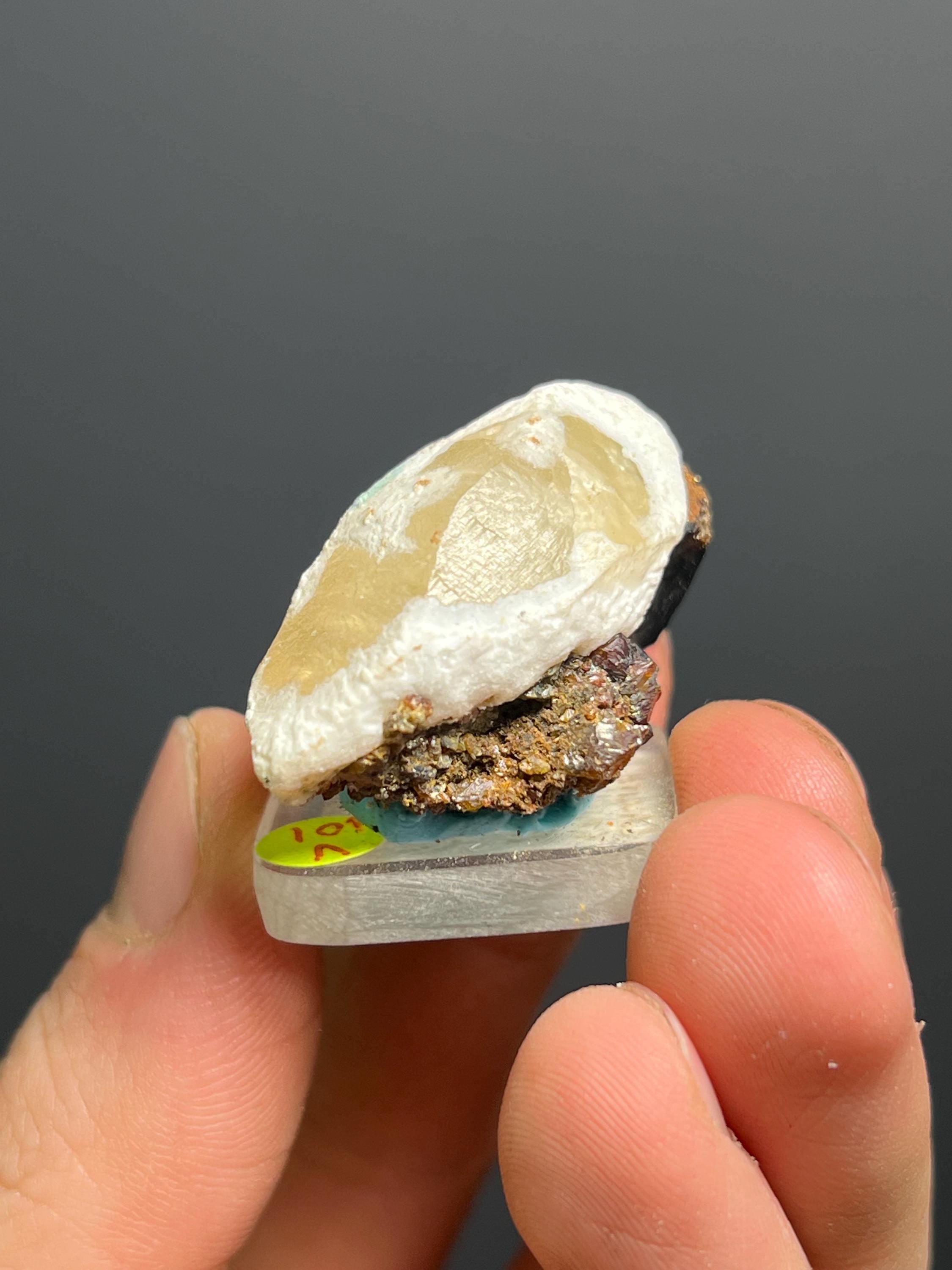 Calcite And Sphalerite With Travertine Specimen, 20gram - Crystal Gemstone AE 