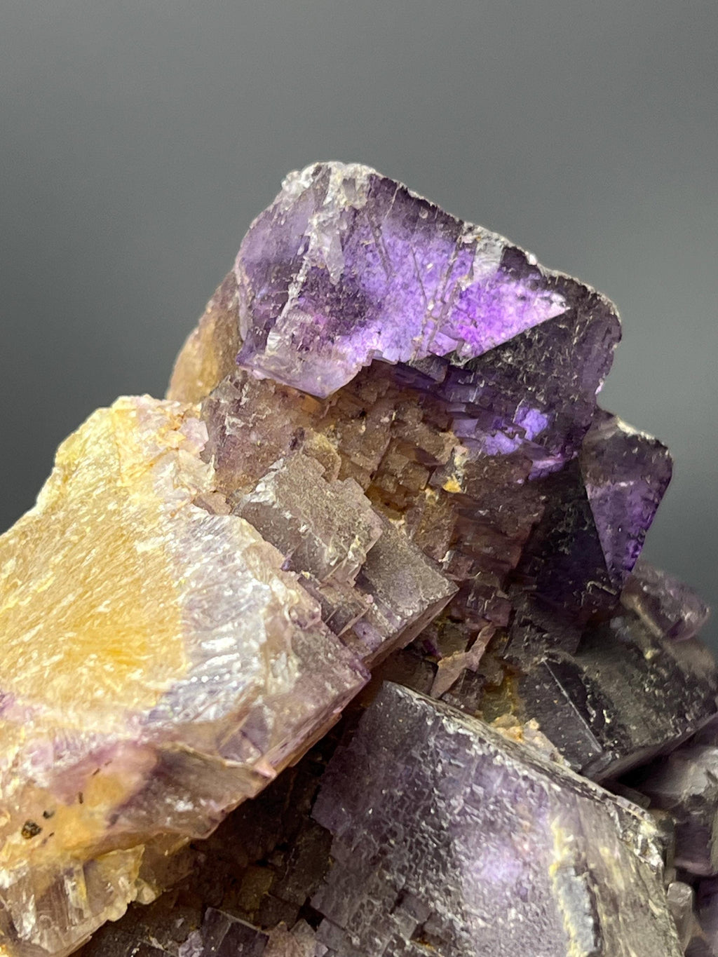 Yellow And Purple Color Phantom Fluorite Specimen - Crystal Gemstone AE 