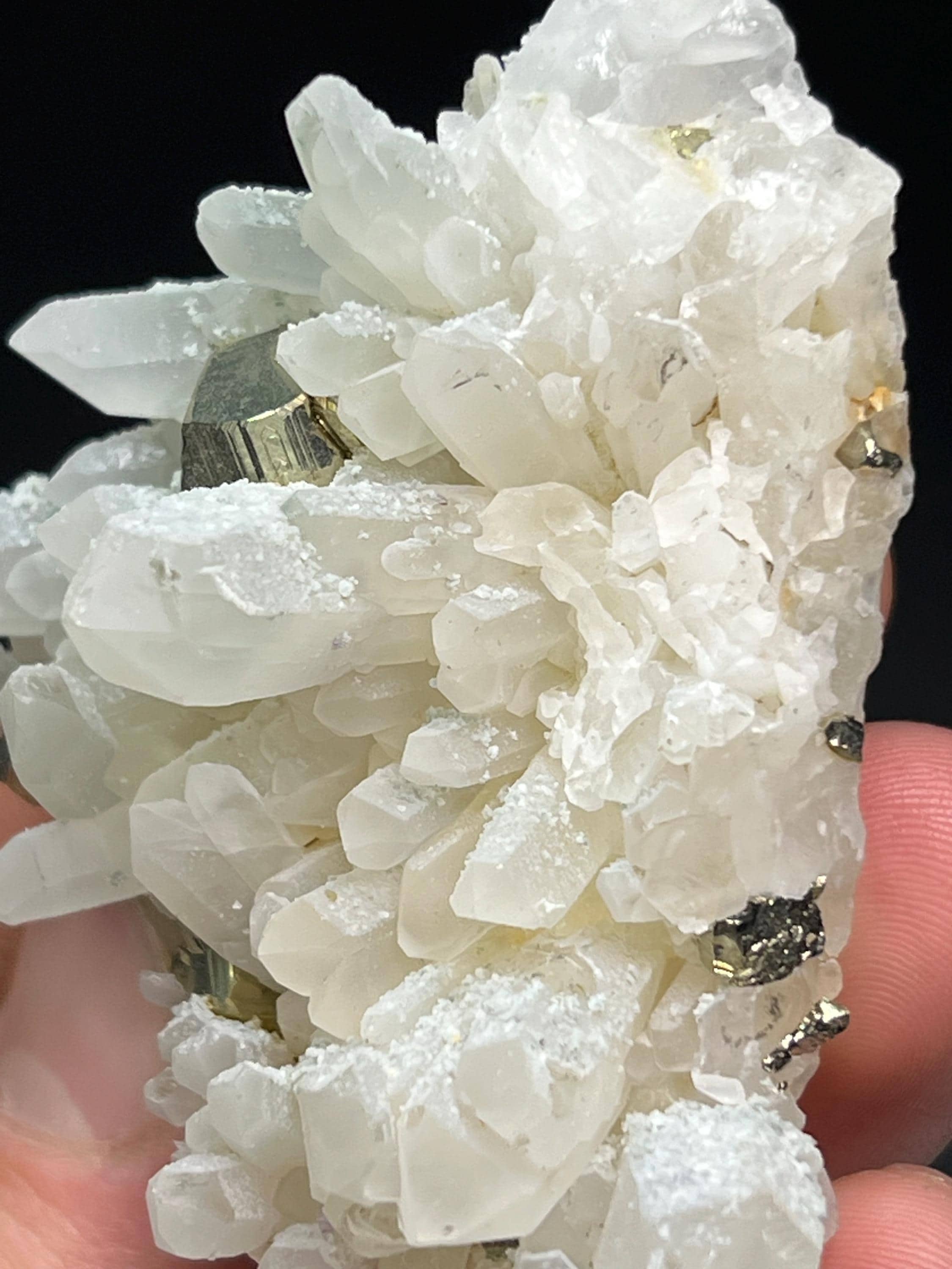 Pyrite And Calcite On Crystal Quartz - Crystal Gemstone AE 