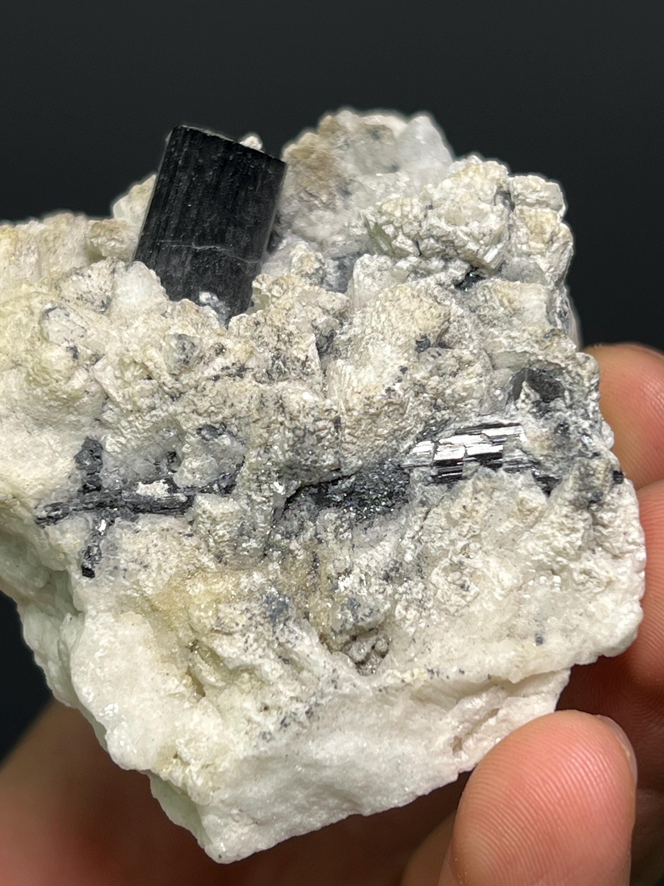 Black Tourmaline With Albite Mica Specimen - Crystal Gemstone AE 