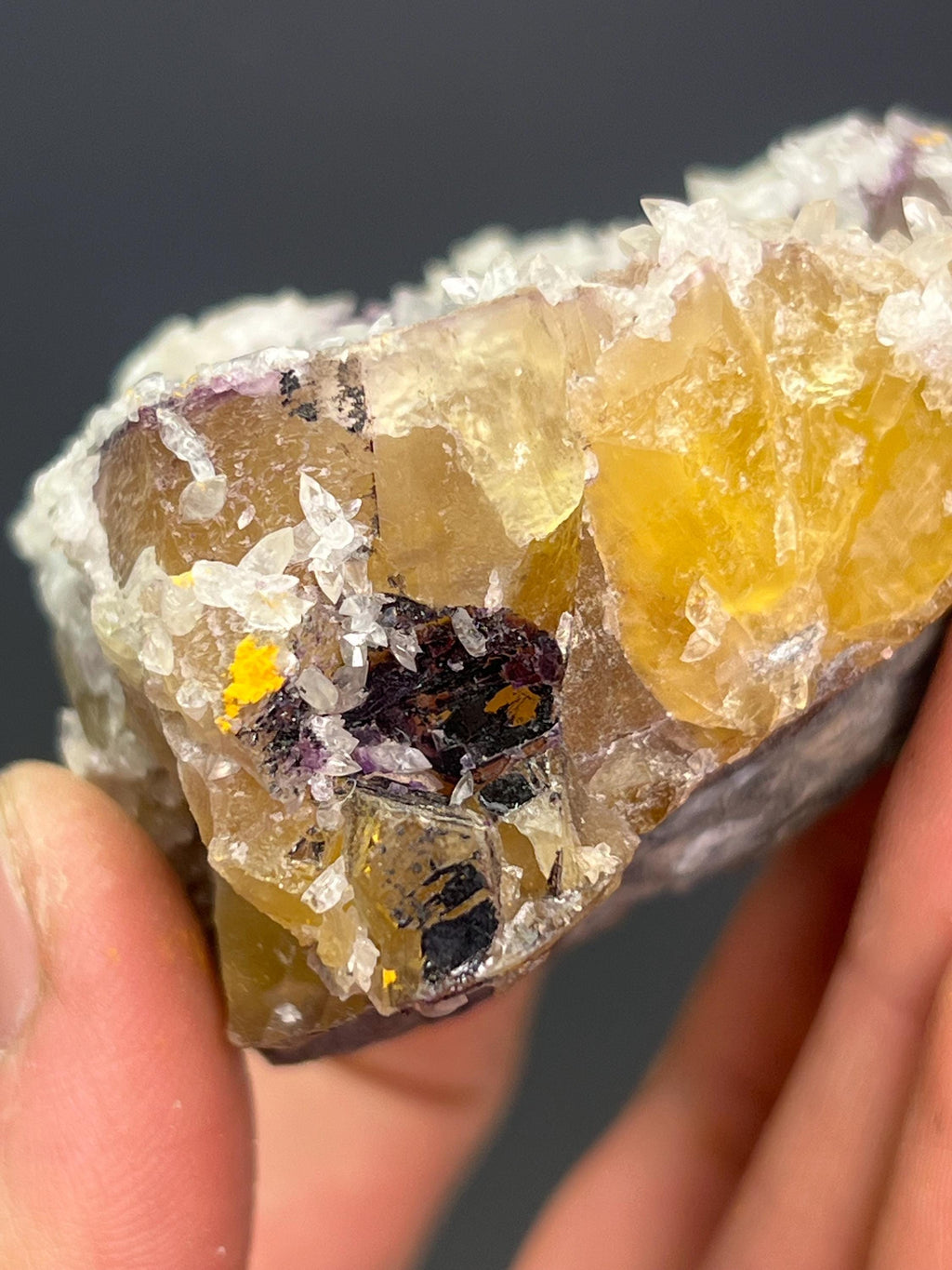 Very Special Item! Calcite With Pink And Yellow Fluorite Specimen - Crystal Gemstone AE 