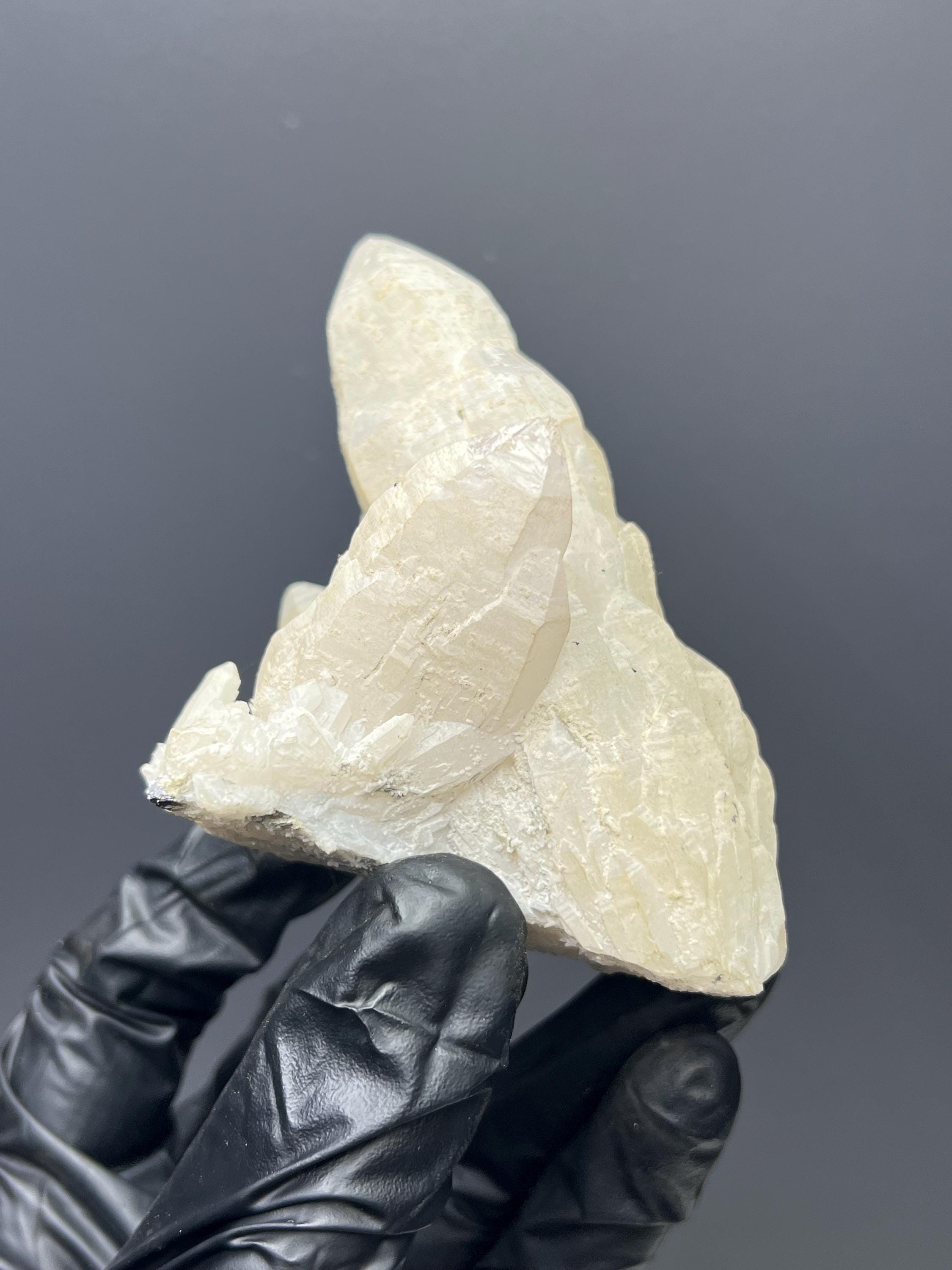 Crystal Calcite On Elestial Crystal Quartz - Crystal Gemstone AE 