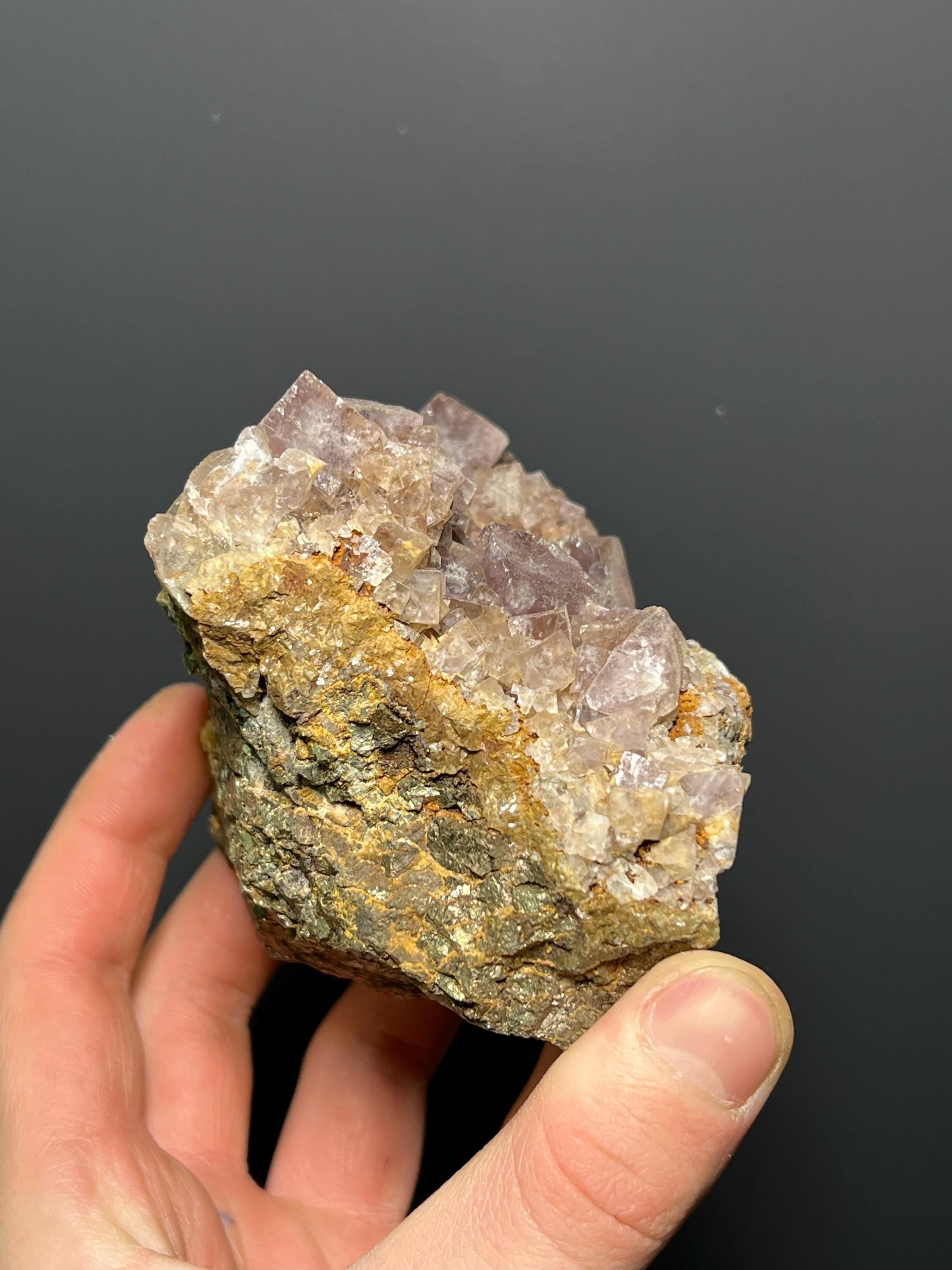 Pink Cubic Fluorite On Pyrite - USA - Crystal Gemstone AE 