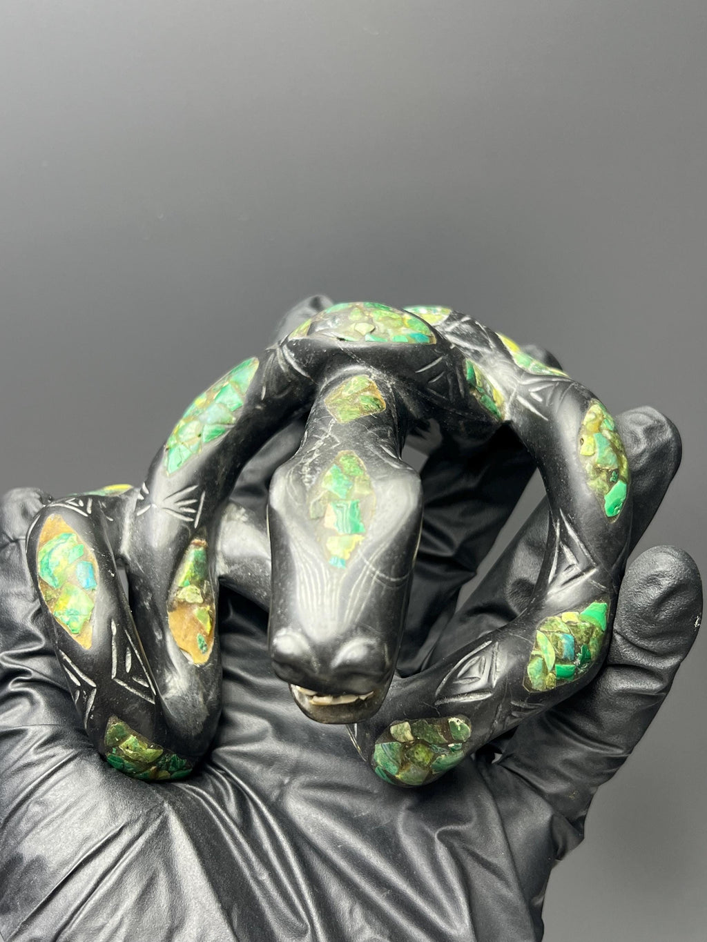 Natural Stone Snake, Malachite With Bassalt - Crystal Gemstone AE 