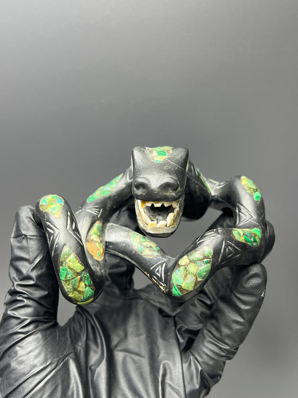 Natural Stone Snake, Malachite With Bassalt - Crystal Gemstone AE 