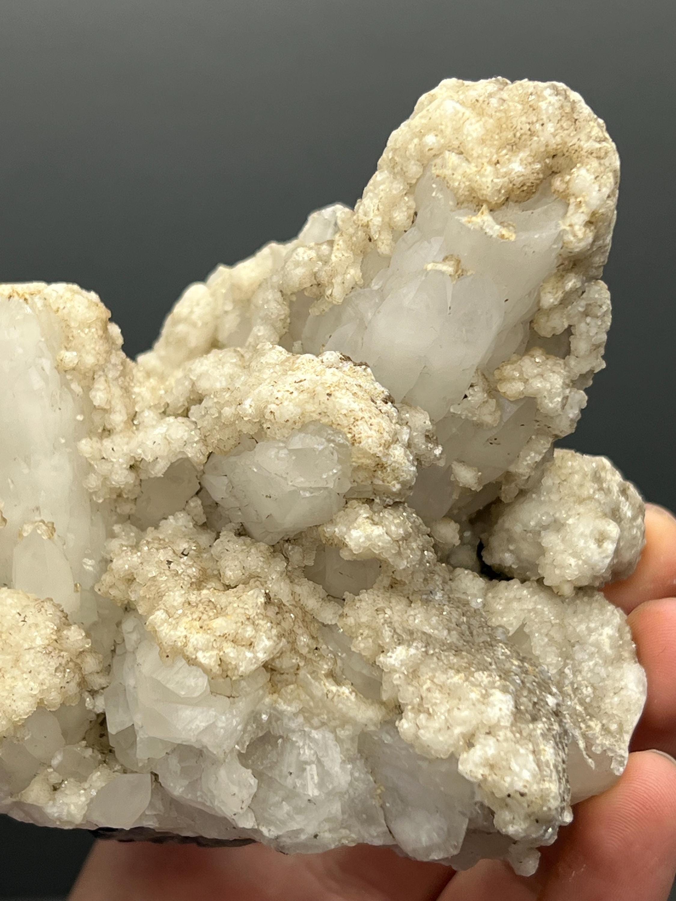 Snow Crystal Calcite On Crystal Quartz Mineral - Crystal Gemstone AE 